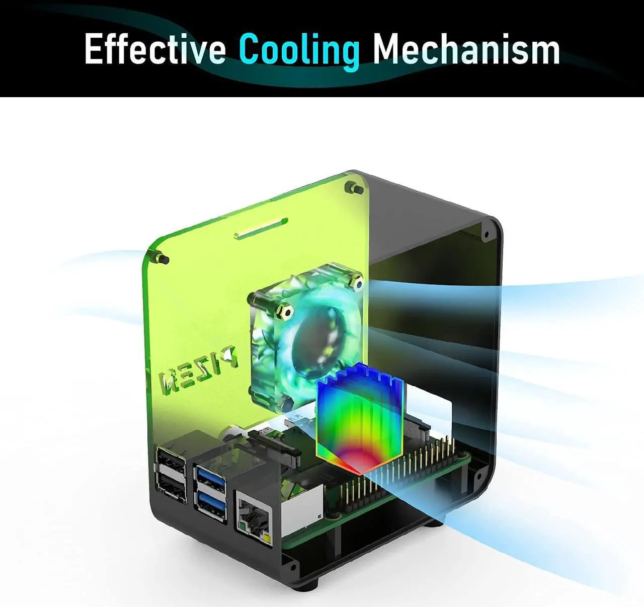Alt view image 3 of 7 - ElectroCookie PIZEN Raspberry Pi 4 Case, Miniature Desktop Aluminum Case with Cooling Fan and Color Changing Ambient Light (Matte Black & Neon)