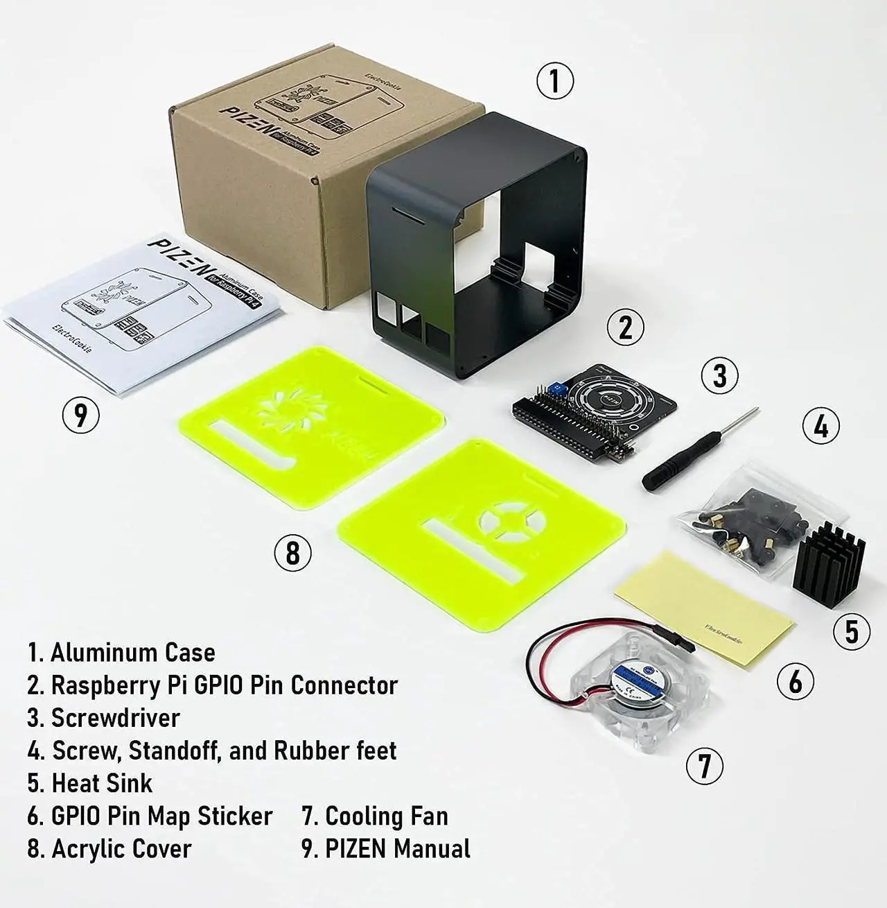 Alt view image 7 of 7 - ElectroCookie PIZEN Raspberry Pi 4 Case, Miniature Desktop Aluminum Case with Cooling Fan and Color Changing Ambient Light (Matte Black & Neon)
