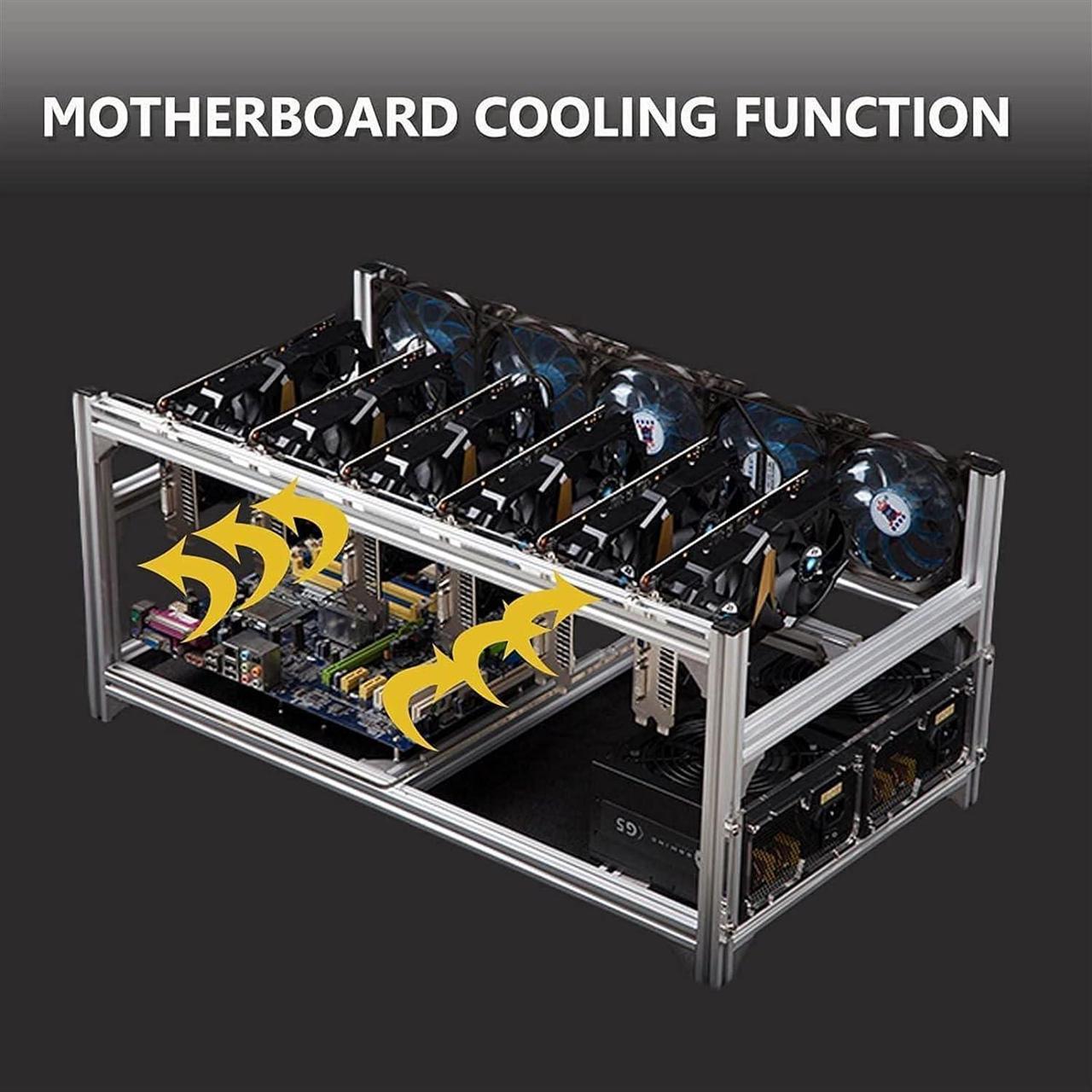 Alt view image 3 of 7 - Bitcoin Mining 6 GPU Frame, Dual Power Aluminum Mining Rig Open Air Case Stackable, Mining Rig Chassis Server Rack for Ethereum 25 14 14in