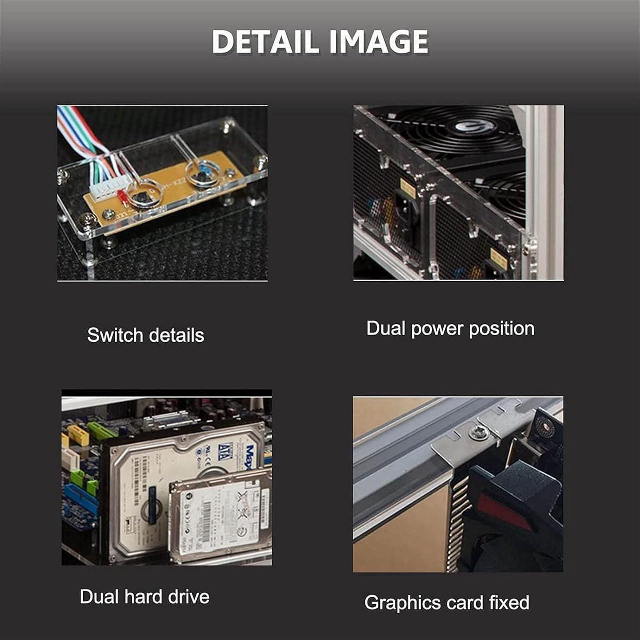 Alt view image 5 of 7 - Bitcoin Mining 6 GPU Frame, Dual Power Aluminum Mining Rig Open Air Case Stackable, Mining Rig Chassis Server Rack for Ethereum 25 14 14in