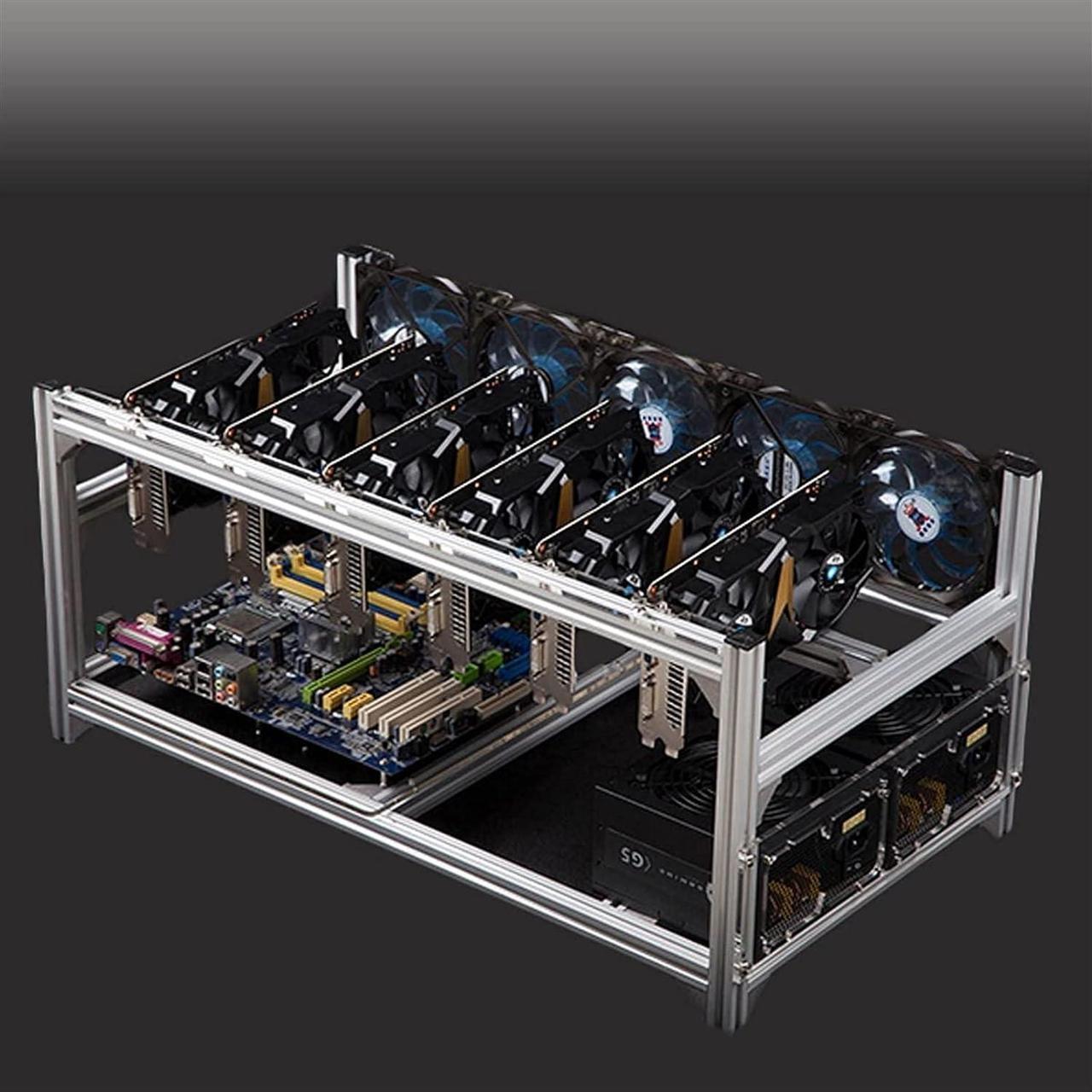 Alt view image 7 of 7 - Bitcoin Mining 6 GPU Frame, Dual Power Aluminum Mining Rig Open Air Case Stackable, Mining Rig Chassis Server Rack for Ethereum 25 14 14in