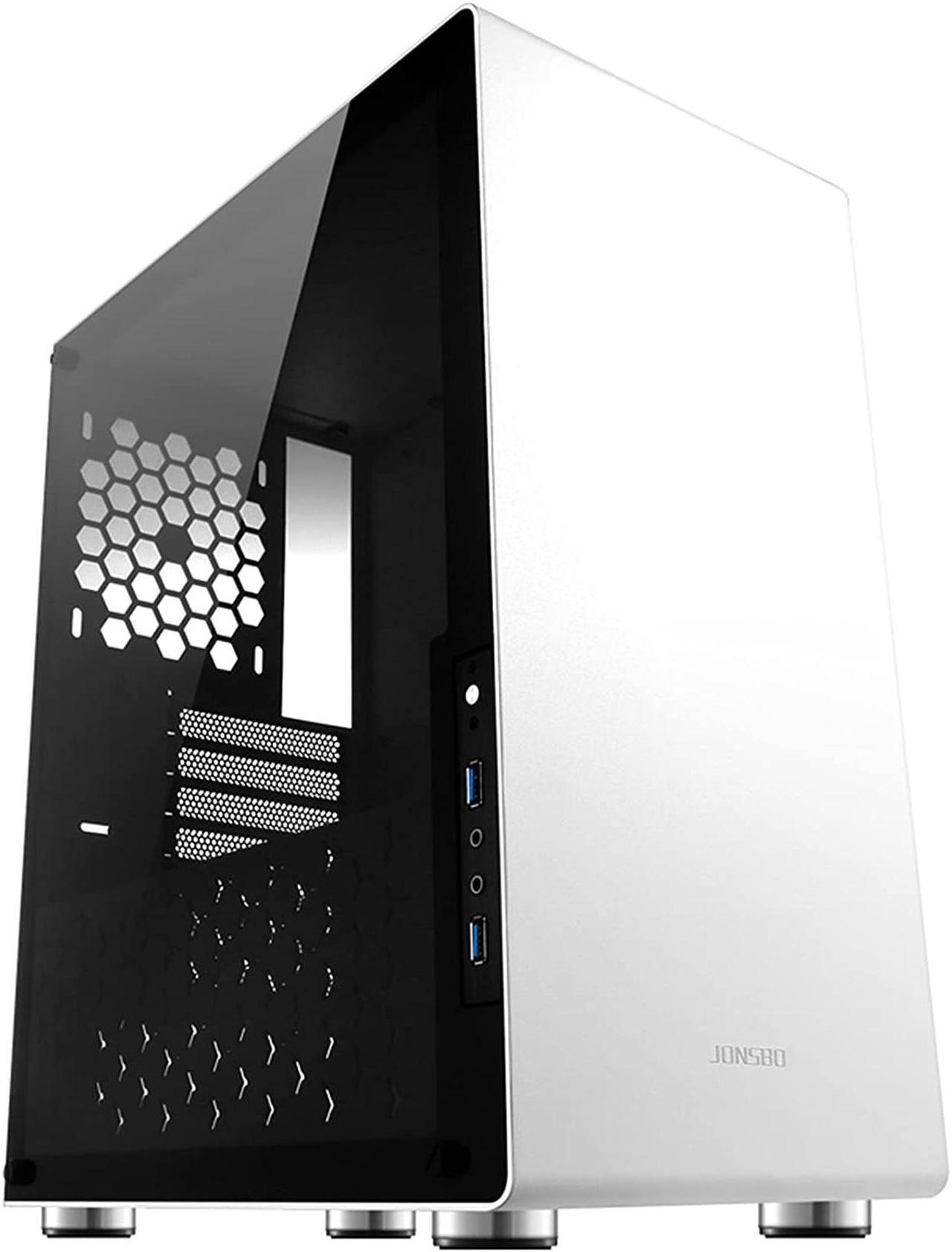 Computer Case, Mid-Tower Computer Case, Desktop DIY Host,Silver/White Computer Case Full Side Transparent ATX Desktop Console Game Water-Cooled MATX (Color : White)