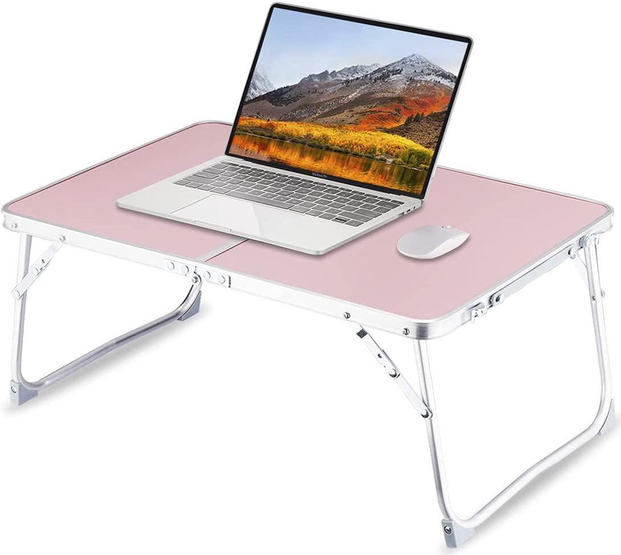 Foldable Laptop Table for Bed, SUVANE Lap Desk Bed Desk, Breakfast Serving Bed Tray, Portable Mini Picnic Table Storage Space Laptop Desk Reading Holder(Pink)