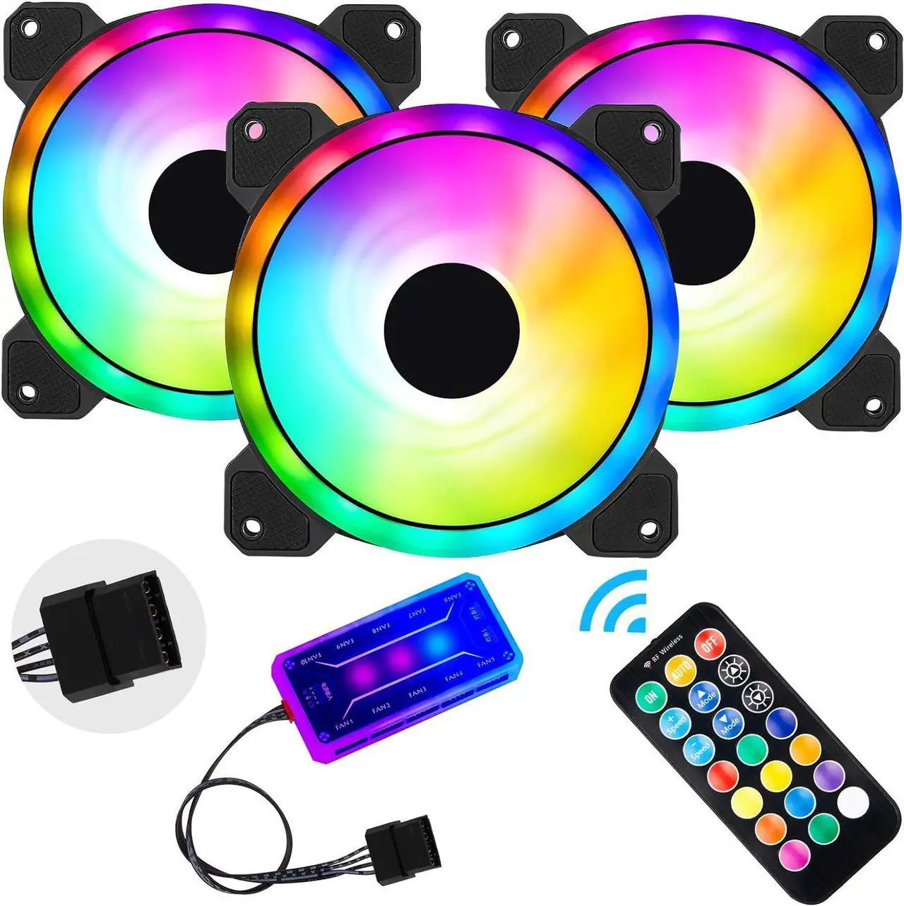 Main image of 3 Pack RGB Case Fans, 120mm Ultra-Quiet RGB Chassis Cooling Fans, Equiped with Remote Control Hub, 5V ARGB Sync, Speed Adjustable Colorful Cooler, High-Performance Chassis Computer Fan for PC Case