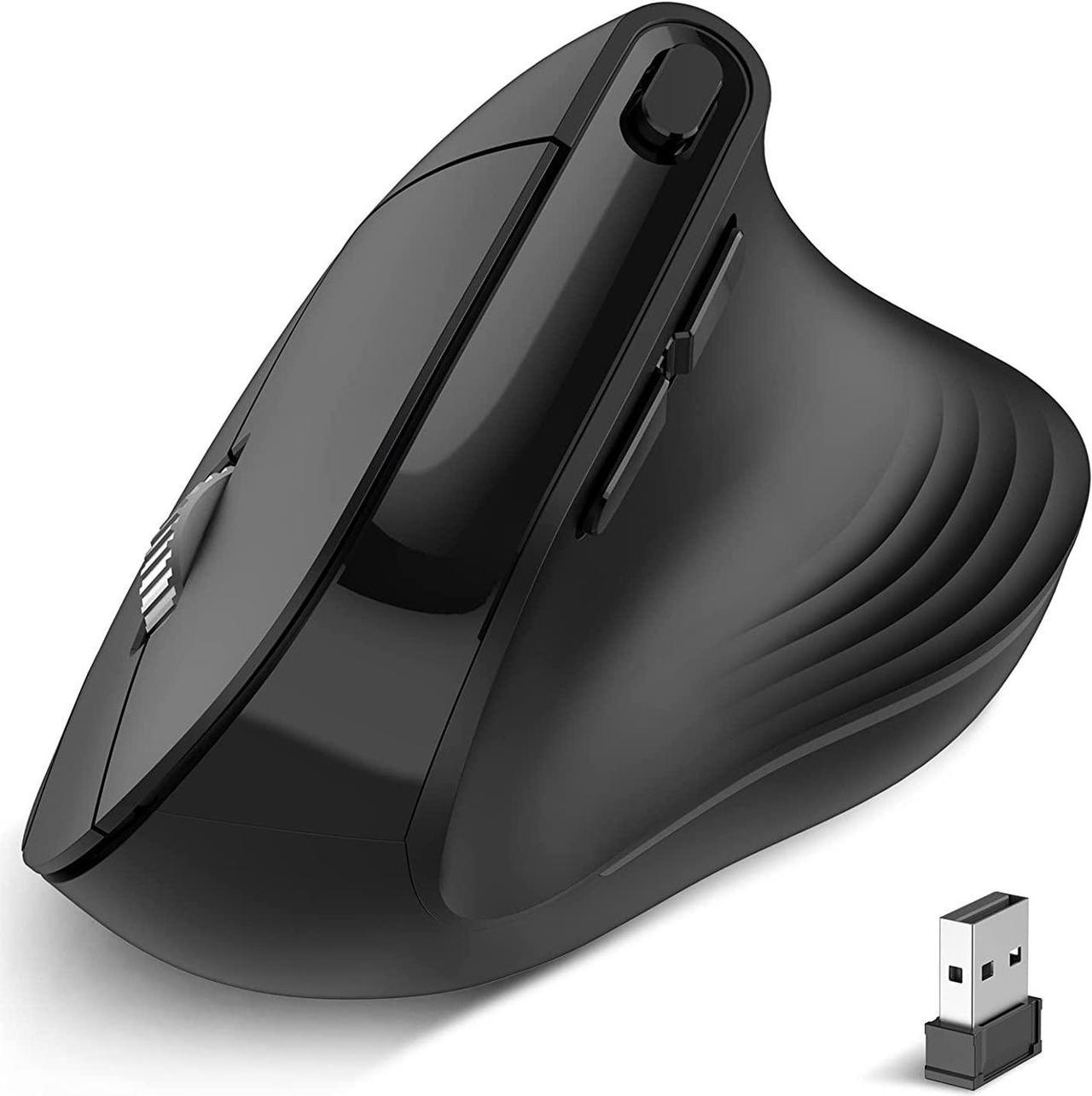 Wireless Vertical Mouse, PINKCAT 2.4G Silent Advanced Ergonomic Mouse with USB Receiver, 3 Adjustable DPI Optical Wireless Ergo Mouse for Laptop, PC, Notebook, Deskbtop, MacBook, Surface - (Black)