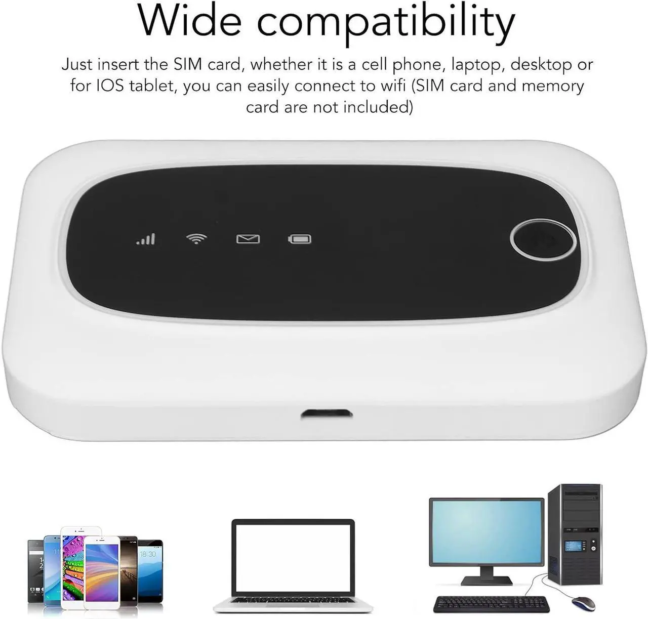 Alt view image 2 of 7 - Wireless Router, 4G LTE Mobile Hotspot WiFi Router 300Mbps Travel Router for Tablet, Laptop, Cell Phone, 2000mAh Battery, White
