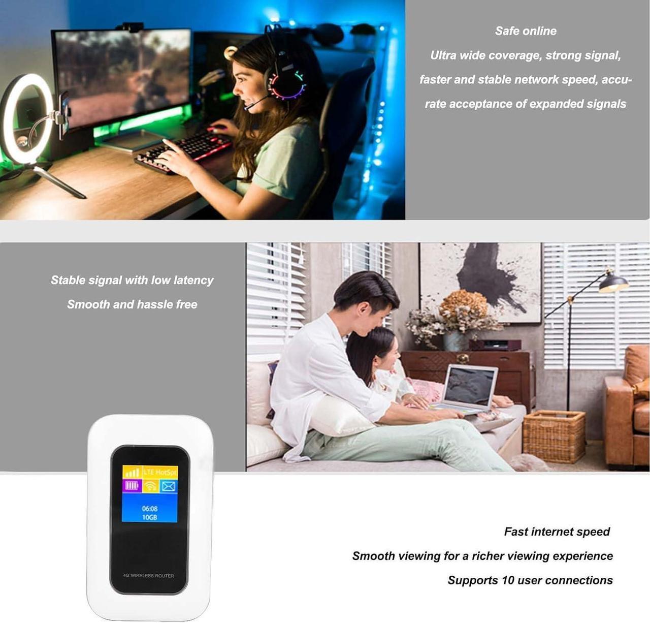 Alt view image 3 of 7 - 4G WiFi Router, 4G LTE WiFi Hotspot Device with SIM Card Slot, Low Power Consumption, Long Battery Life, Up to 10 Devices, for Mobile Phones, Laptops, Computers, Smart TVS