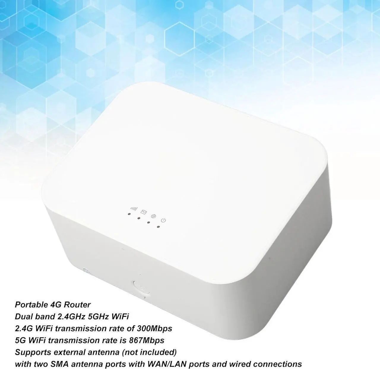 Alt view image 3 of 7 - 4G LTE WiFi Router with SIM Card Slot, Dual Antenna Ports, 2.4G 5G WiFi Hotspot for Europe Asia Africa (US Plug)