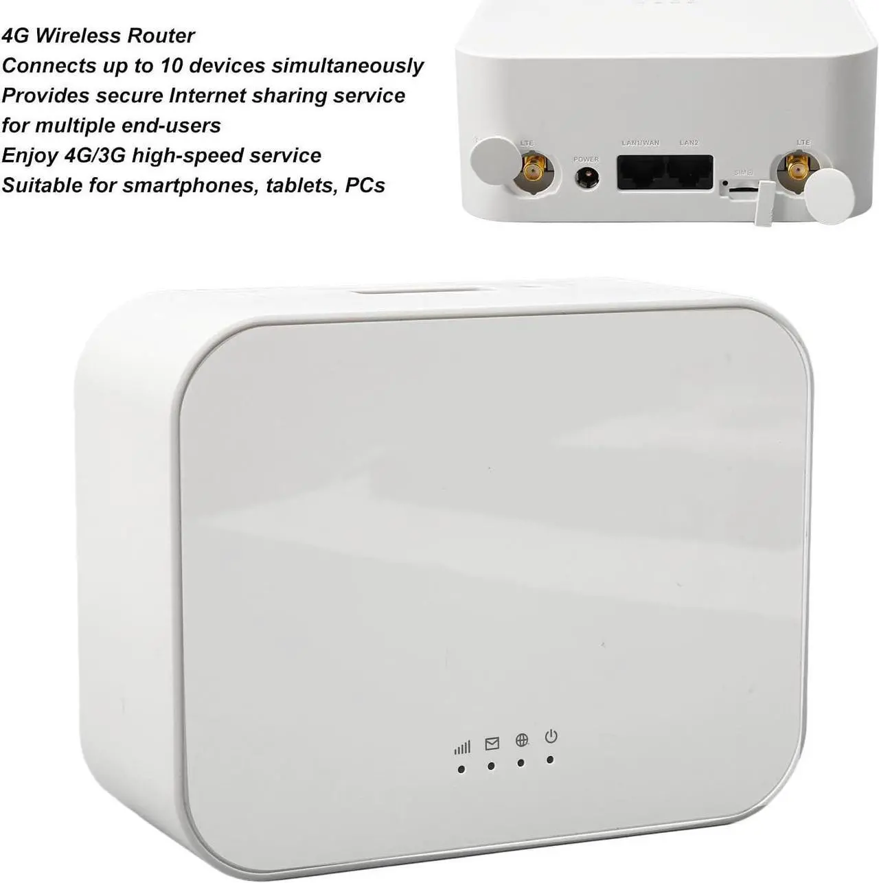 Alt view image 2 of 7 - 4G LTE WiFi Router with SIM Card Slot, Dual Antenna Ports, 2.4G 5G WiFi Hotspot for Europe Asia Africa (US Plug)