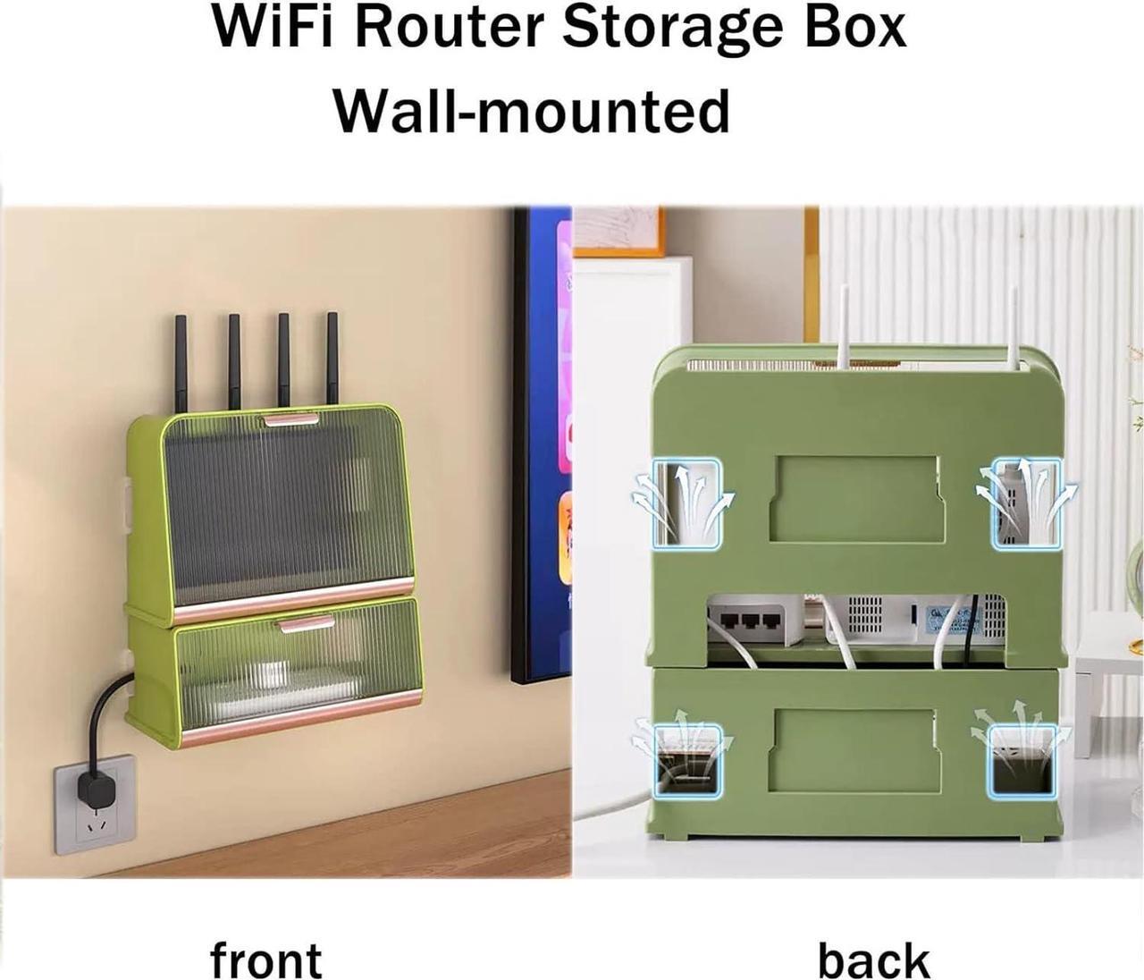 Alt view image 5 of 7 - WiFi Storage Box, Wall Mounted WiFi Storage Box Cable Storage Box WiFi Router Storage Box Desktop for Storage of Wires Routers