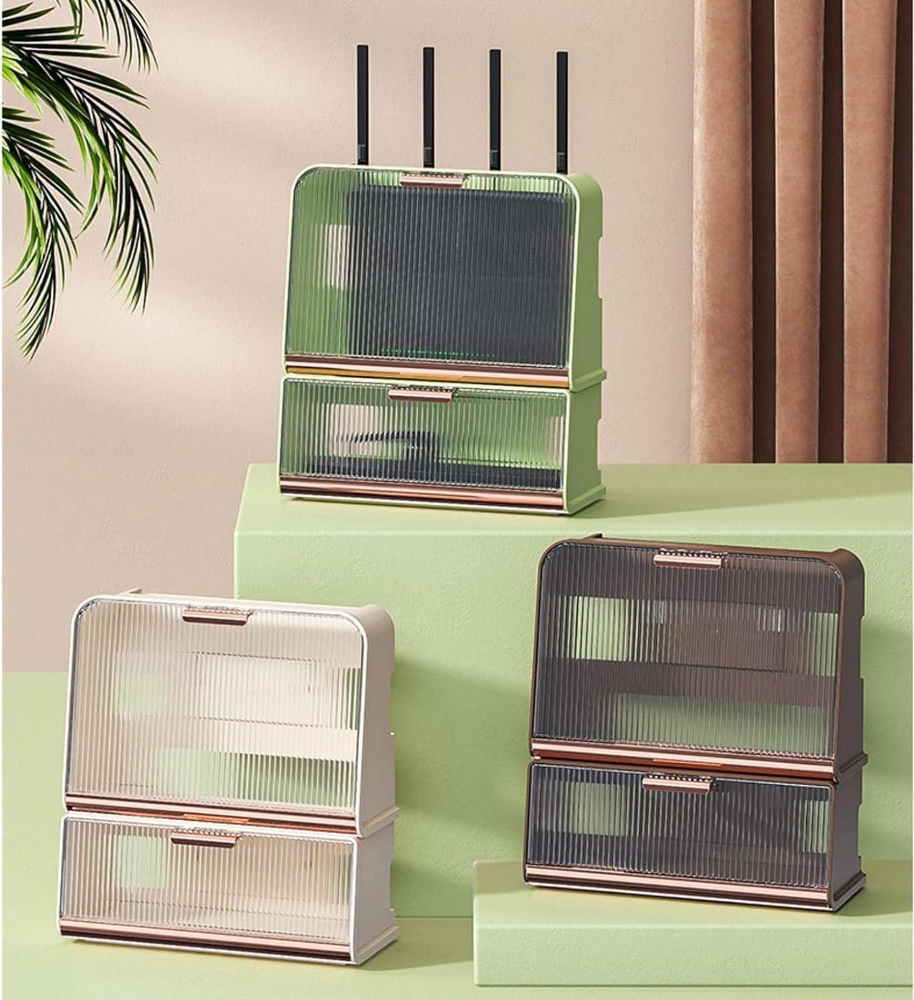 Alt view image 7 of 7 - WiFi Storage Box, Wall Mounted WiFi Storage Box Cable Storage Box WiFi Router Storage Box Desktop for Storage of Wires Routers
