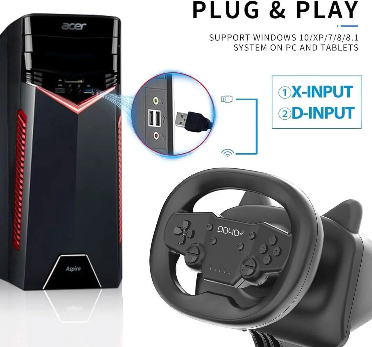 Alt view image 4 of 7 - NBCP Gaming Racing Wheel, PC Wireless Steering Wheel Race games wheels for Nintendo Switch, PC, PS4, PS3, Ios& Android mobile phones, Tablets