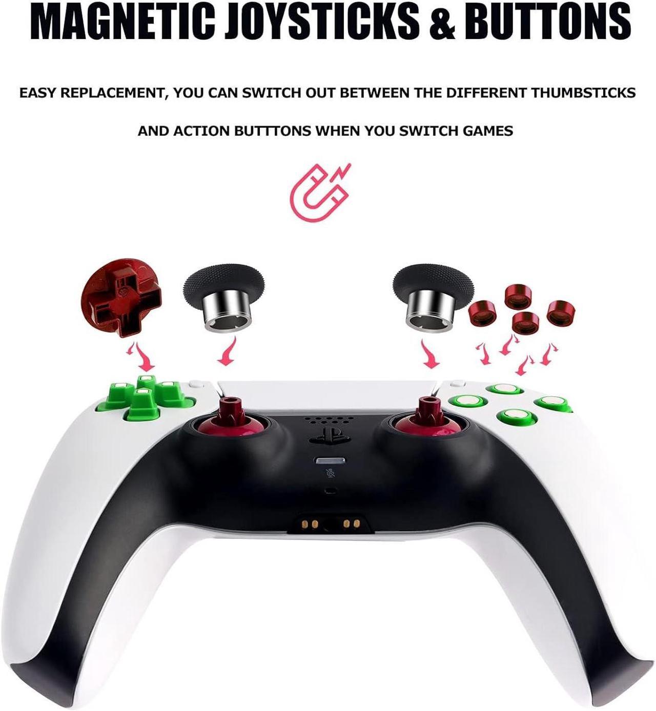 Alt view image 4 of 7 - Magnetic Metal Buttons Accessories for PS4 PS5 Controller, Adjustable Height Thumbticks Replacement Parts for PS4 Slim Pro & PS5 Controllers,Includes Joysticks,Actinon Buttons & Dpad(Red)