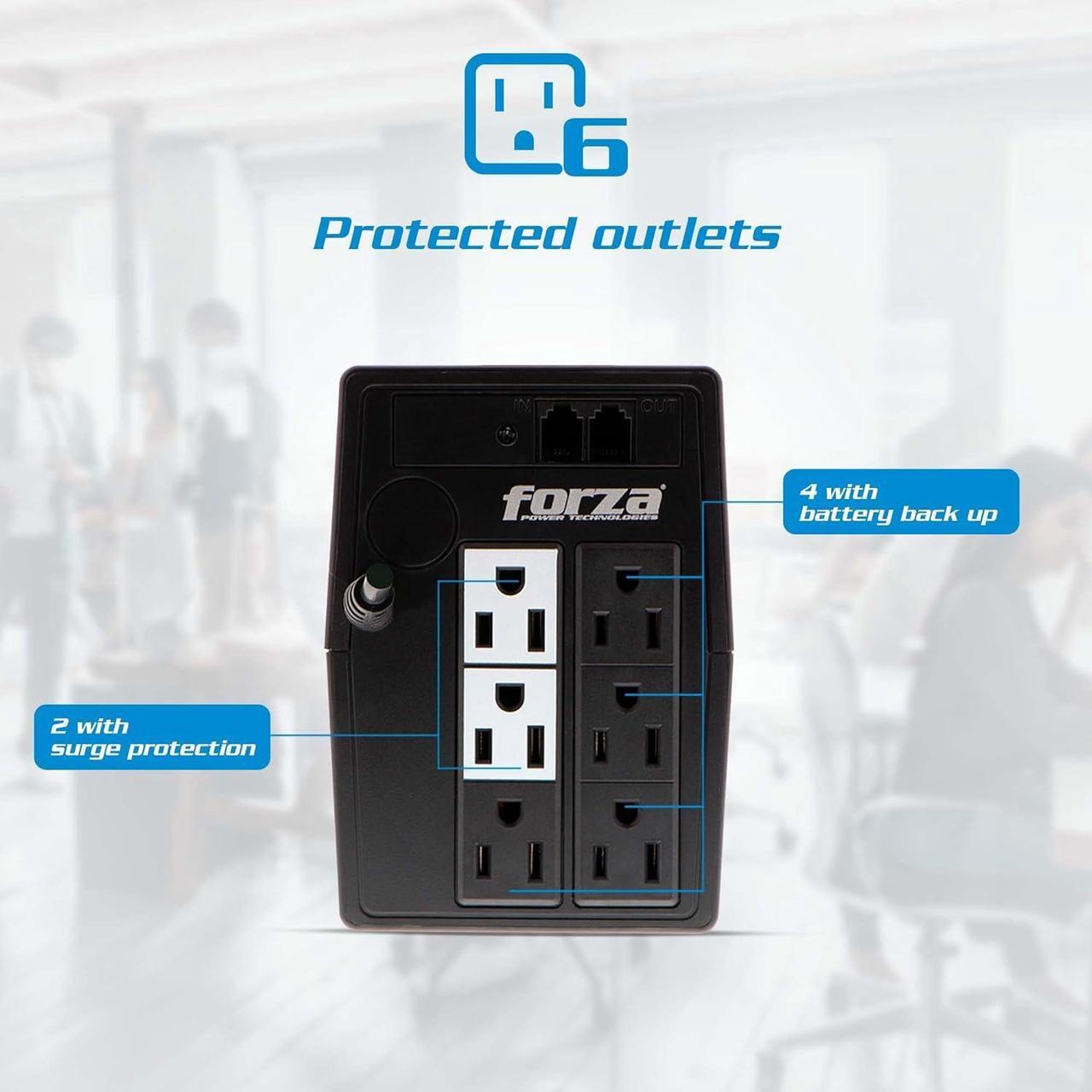 Alt view image 5 of 6 - Forza UPS Battery Backup & Surge Protector 6 Outlet Battery Backup for Computer Desktop or TV 1000VA (500W) Uninterruptible Power Supply