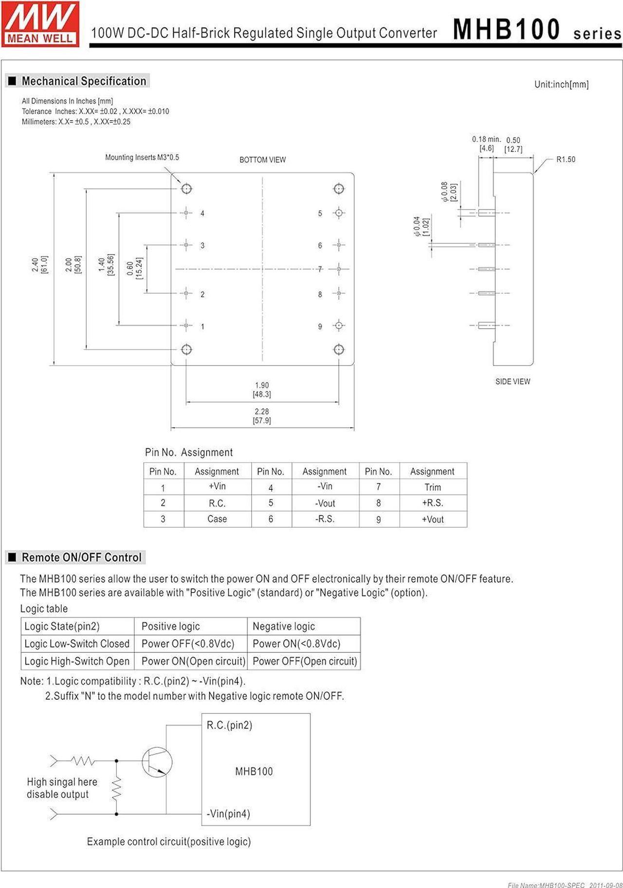 Alt view image 3 of 7 - MEAN WELL MHB100-24S05 5V 0~20A 100W DC-DC Half-Brick Regulated Single Output Converter DC/DC Converter