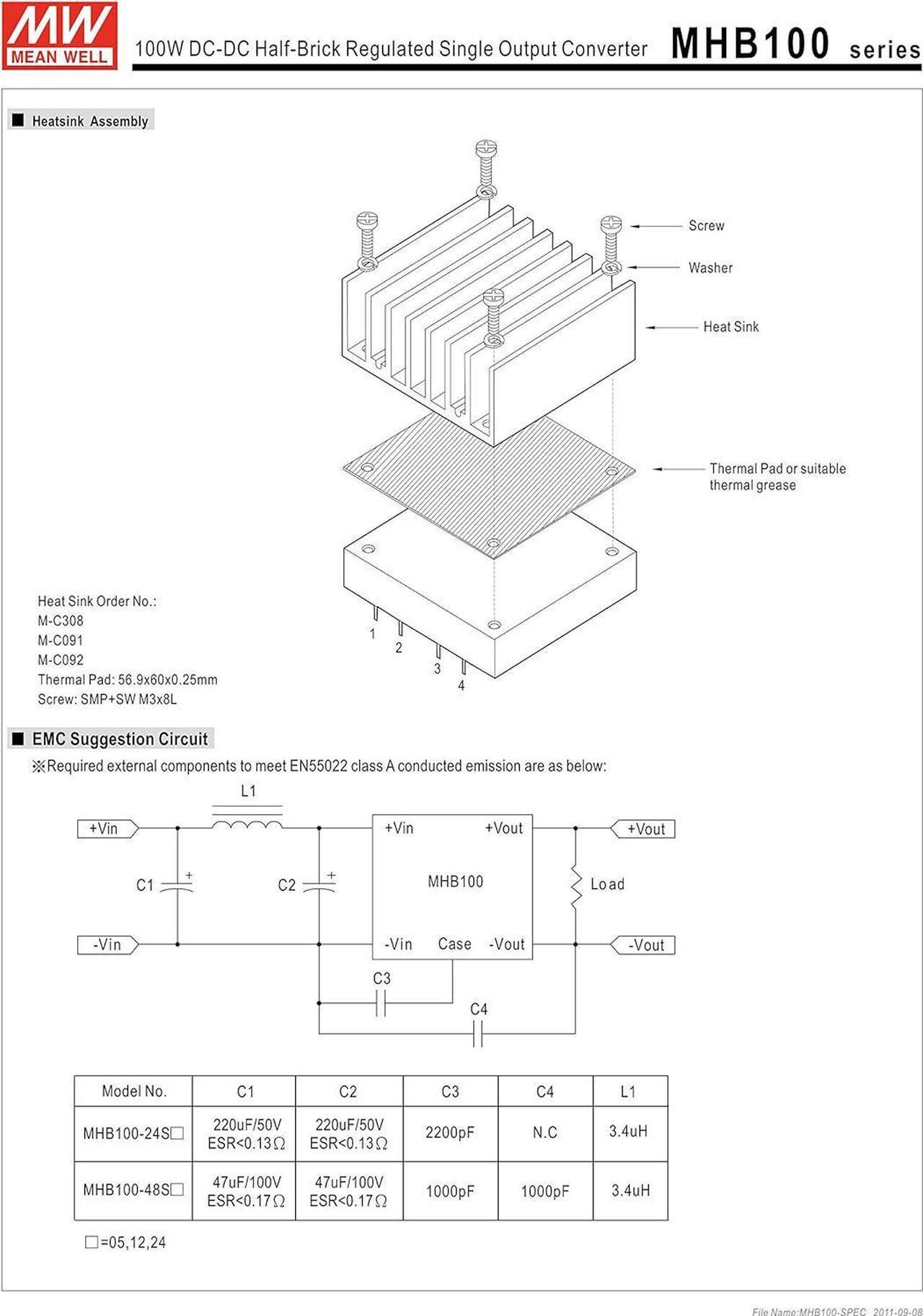 Alt view image 7 of 7 - MEAN WELL MHB100-24S05 5V 0~20A 100W DC-DC Half-Brick Regulated Single Output Converter DC/DC Converter