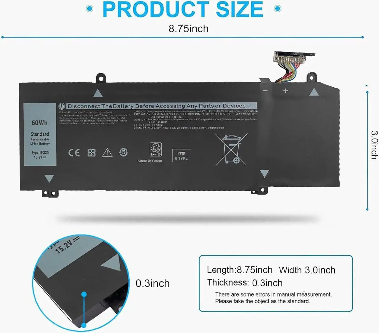 Alt view image 2 of 7 - 1F22N 01F22N Laptop Battery for Dell Alienware M15 R1 M17 R1, G5 15 5590 5590-D2783W 5590-D2743B D2842W D2843W D2865B G7 7590 D2785B ALW15M-D1523S, fit JJPFK 0JJPFK 06YV0V HYWXJ 0HYWXJ 15.2V 60WH