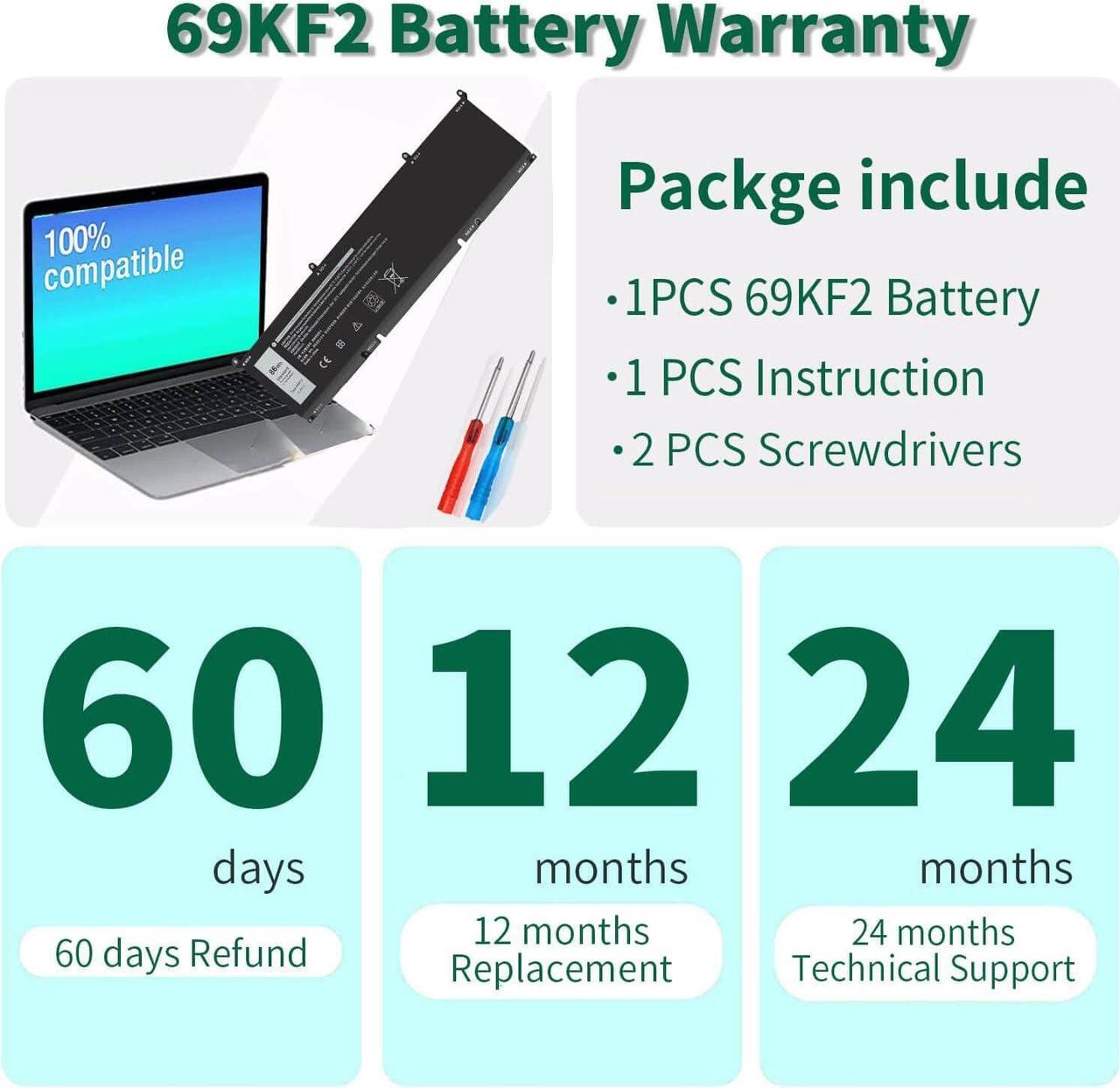 Alt view image 6 of 7 - DMKAOLLK 86Wh 69KF2 8FCTC Battery for Dell XPS 15 9500 9510 9520 9530 Precision 5550 5560 5570 Alienware M15 R3 R4 R5 R6 R7 M17 R3 R4, G7 15 7500,G15 5510 5520 P87F P91F P100F P45E 11.4V