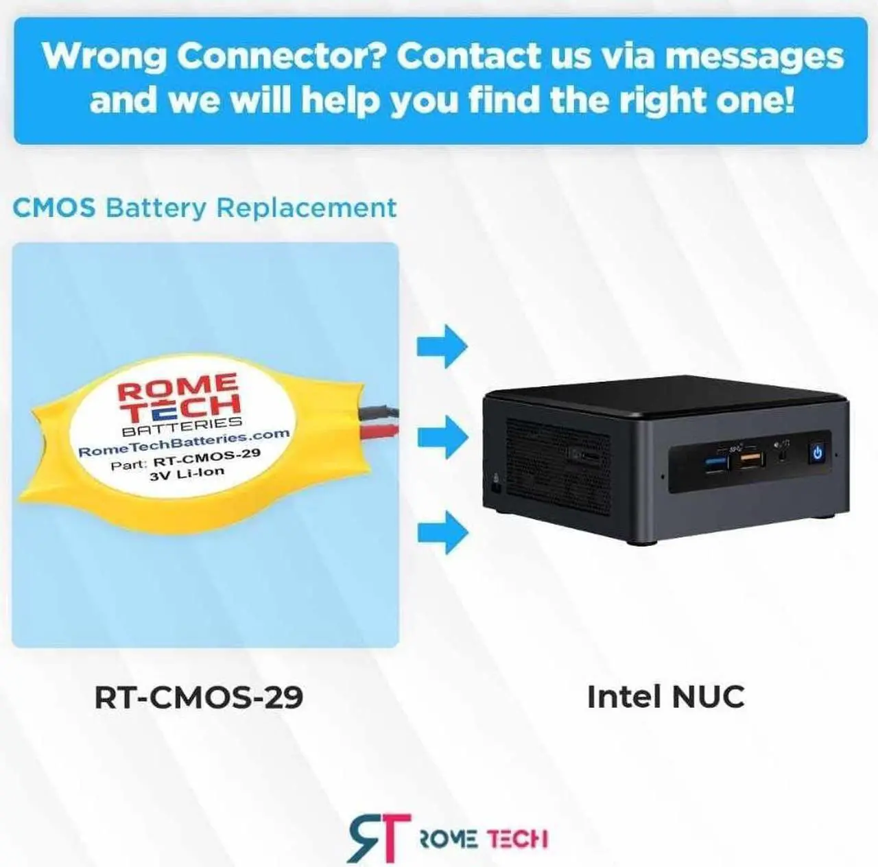 Alt view image 2 of 6 - Rome Tech RTC CMOS Battery for PlayStation 2, PlayStation 3, Intel NUC 5PPYH, AsRock AM1H-ITX, H110M-ITX, H270M-ITX/ac, B550M ITX Motherboards - BIOS CMOS Battery CR2032 2 Pin Wire Cable (10-Pack)