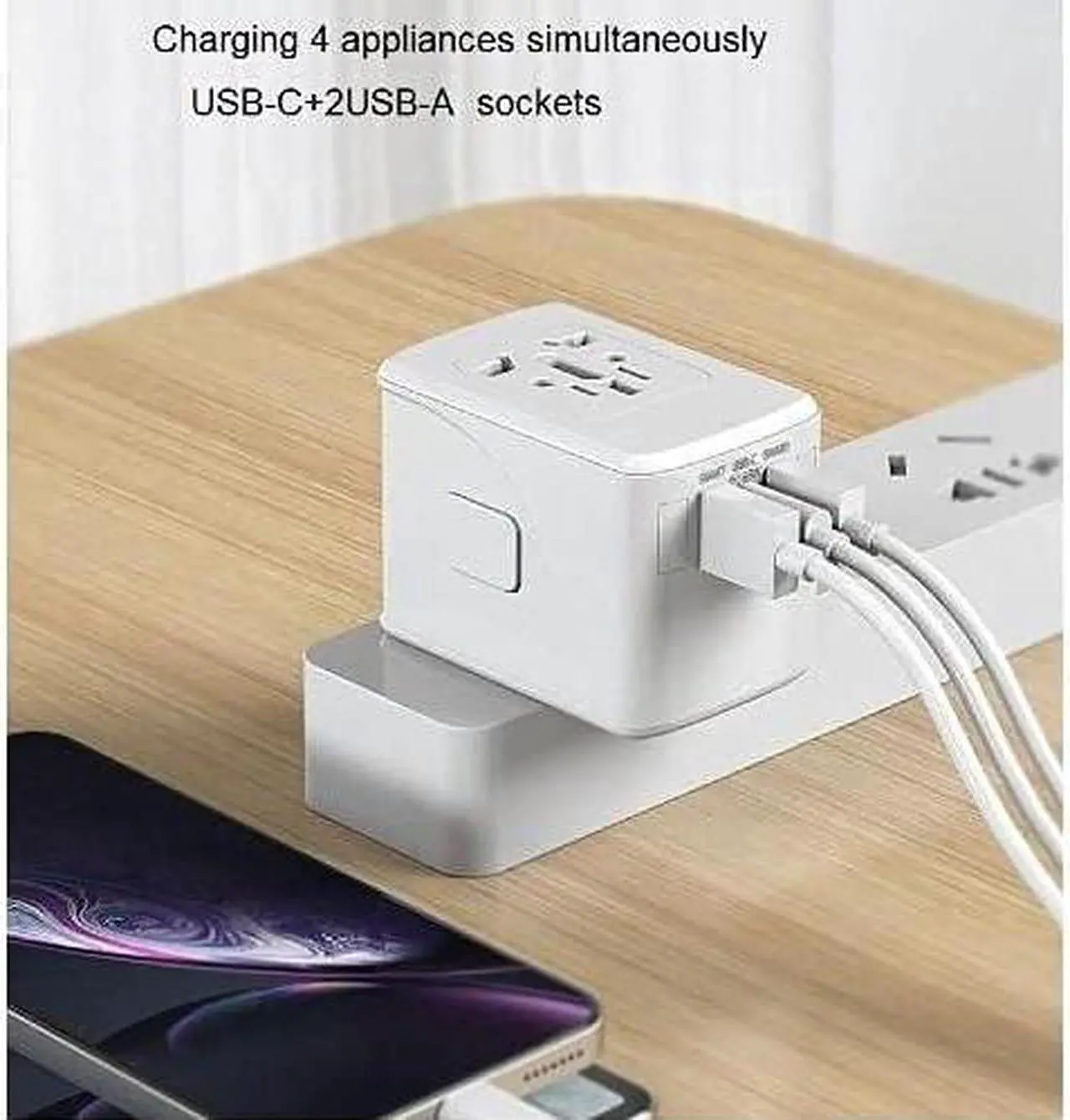Alt view image 3 of 6 - BoxWave Charger Compatible with TIMMKOO Q5 MP3 Player with Bluetooth and WiFi - International PD Wall Charger (65W), 3 USB International Charge Adapter and Converter - Winter White