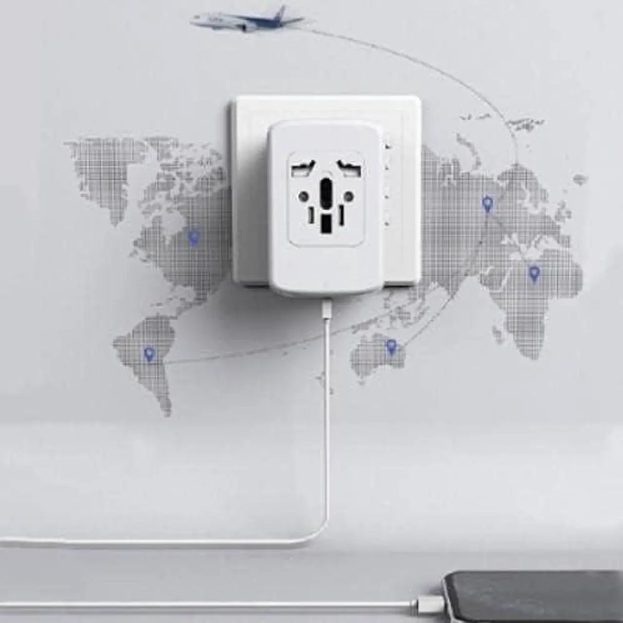 Alt view image 4 of 6 - BoxWave Charger Compatible with TIMMKOO Q5 MP3 Player with Bluetooth and WiFi - International PD Wall Charger (65W), 3 USB International Charge Adapter and Converter - Winter White
