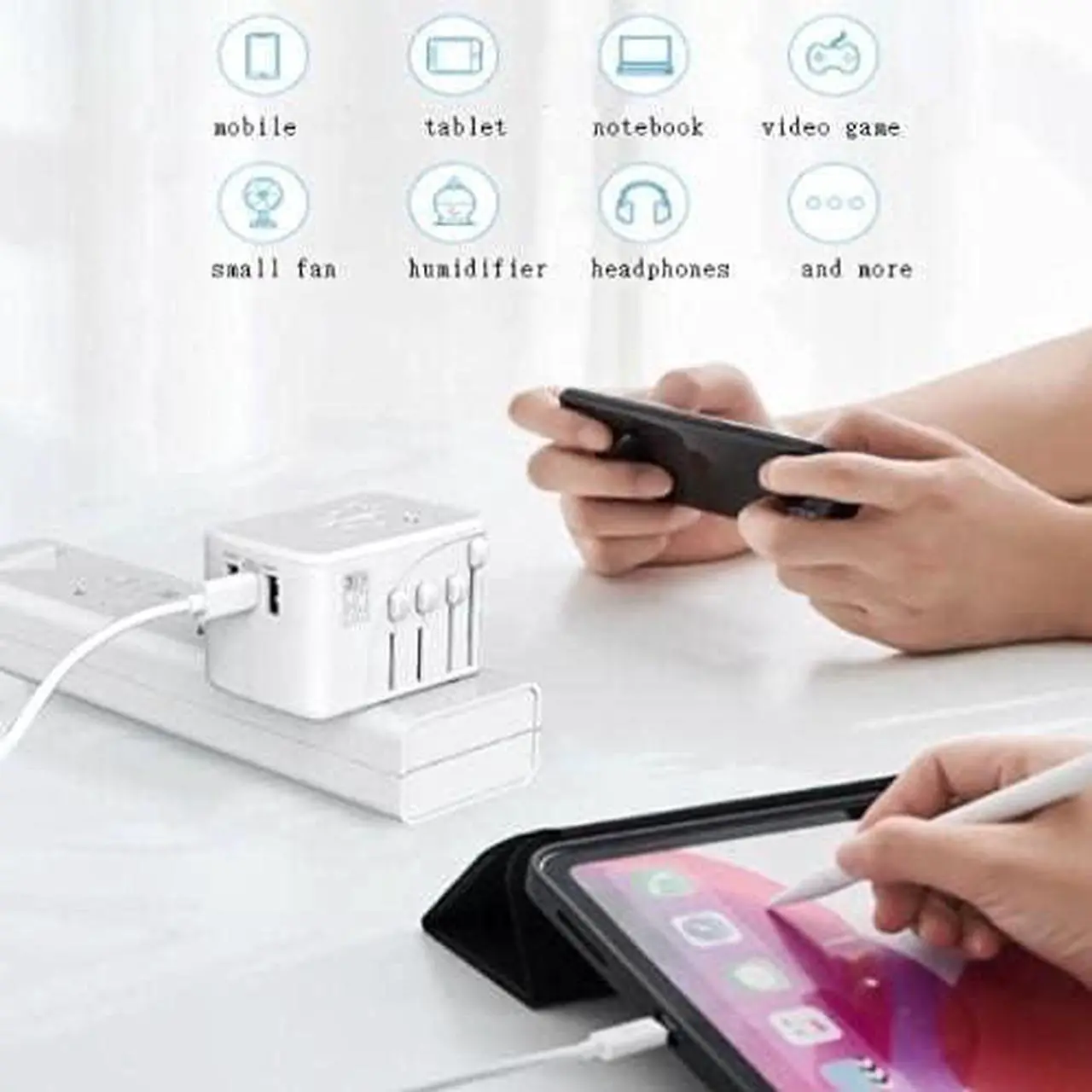 Alt view image 5 of 6 - BoxWave Charger Compatible with TIMMKOO Q5 MP3 Player with Bluetooth and WiFi - International PD Wall Charger (65W), 3 USB International Charge Adapter and Converter - Winter White