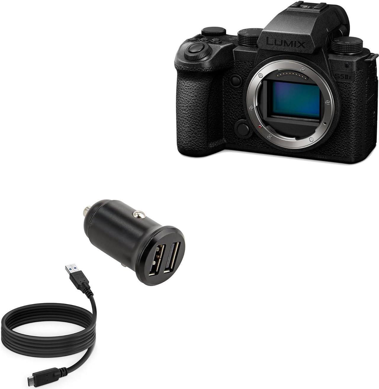 Main image of BoxWave Car Charger Compatible with Panasonic Lumix S5IIX (DC-S5M2X) - Minimus Car Charger with DirectSync Cable (4W), Tiny Small Minimal Compact Dual Car Charger - Jet Black