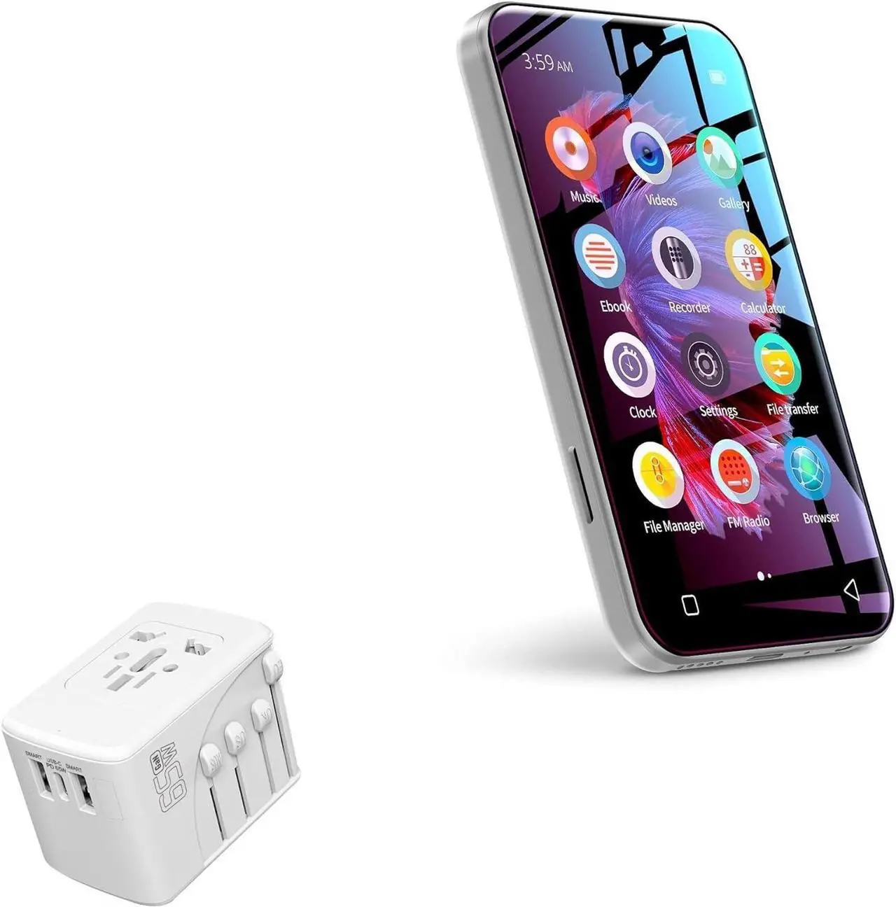 Main image of BoxWave Charger Compatible with TIMMKOO Q5 MP3 Player with Bluetooth and WiFi - International PD Wall Charger (65W), 3 USB International Charge Adapter and Converter - Winter White