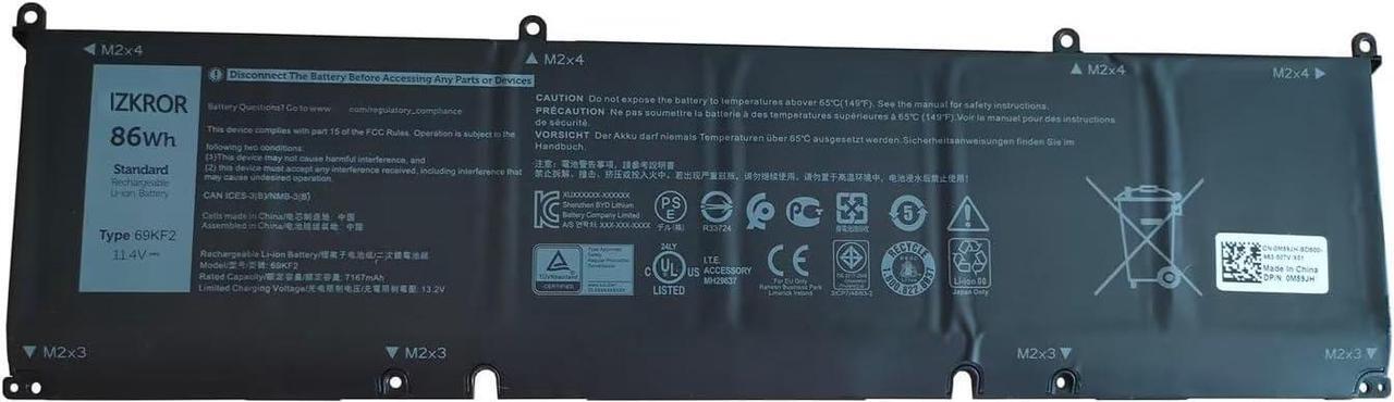 Main image of IZKROR 69KF2 86Wh Battery Replacement for Dell Alienware M15 R3 M15 R4 M15 R5 M15 R6 M15 R7 M17 R3 M17 R4 Precision 5550 5560 XPS 15 9500 9510 Inspiron 7510 7610 Vostro 7510 7620 Series 8FCTC 70N2F