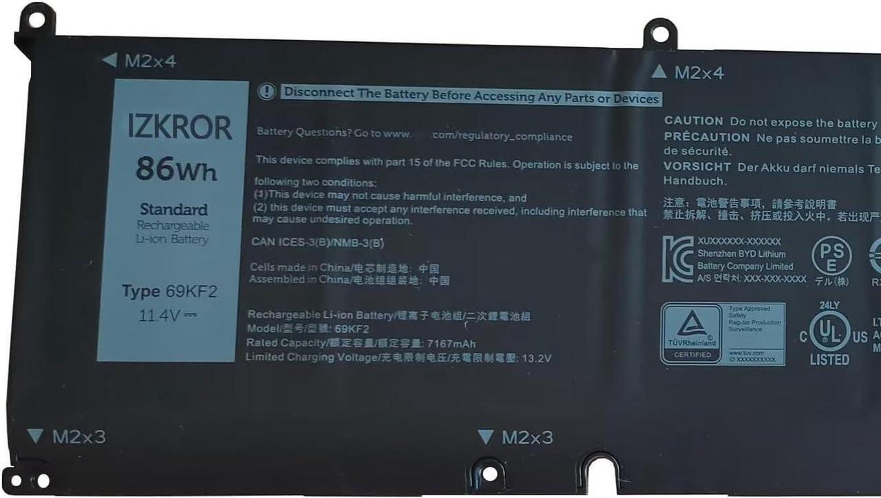 Alt view image 2 of 7 - IZKROR 69KF2 86Wh Battery Replacement for Dell Alienware M15 R3 M15 R4 M15 R5 M15 R6 M15 R7 M17 R3 M17 R4 Precision 5550 5560 XPS 15 9500 9510 Inspiron 7510 7610 Vostro 7510 7620 Series 8FCTC 70N2F