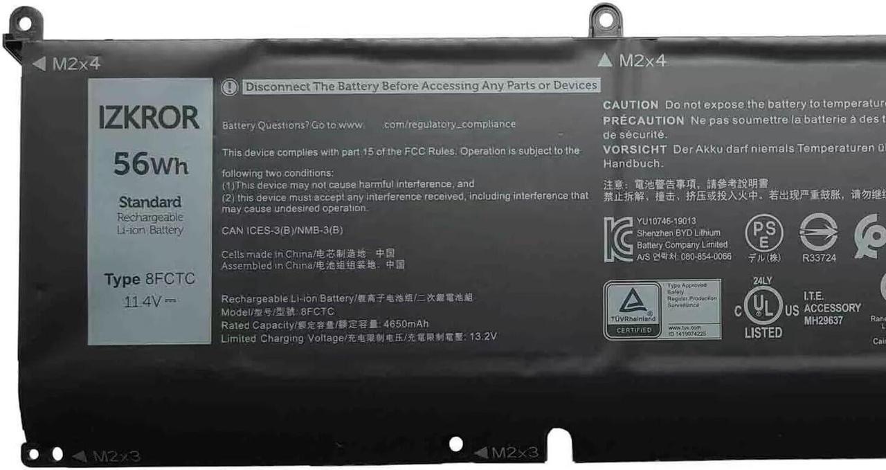 Alt view image 2 of 5 - IZKROR 8FCTC 56Wh Battery Replacement for Dell Alienware M15 R3 R4 R5 R6 R7 M17 R3 R4 Precision 5550 5560 5570 XPS 15 9500 9510 9520 G15 5510 5520 Inspiron 7510 5620 7610 Vostro 7510 7620 Series 69KF2