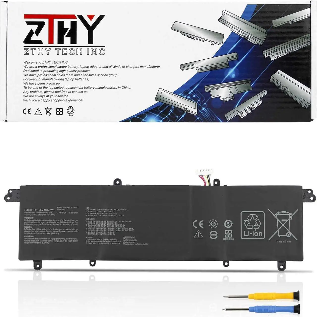 Main image of ZTHY C31N1821 Laptop Battery Replacement for ASUS ZenBook S13 UX392 UX392FA UX392FN UX392FN-XS71 UX392FN-AB003T UX392FN-SP8509T UX392FN-AB006R UX392FN-8565 UX392FN-XS77 0B200-03210100 11.55V 50Wh