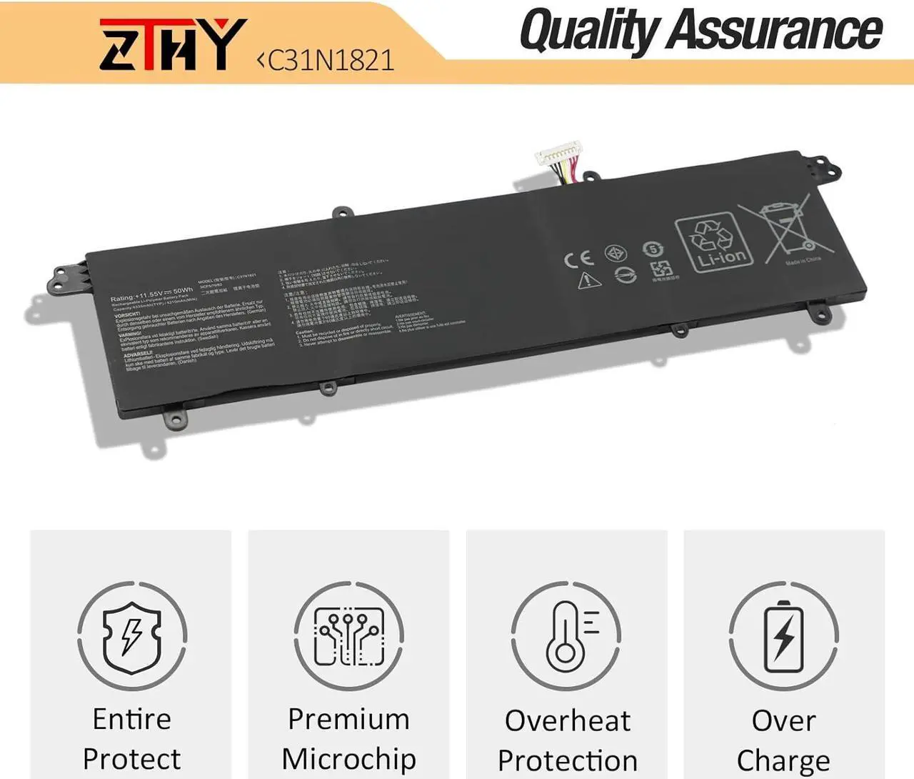 Alt view image 4 of 7 - ZTHY C31N1821 Laptop Battery Replacement for ASUS ZenBook S13 UX392 UX392FA UX392FN UX392FN-XS71 UX392FN-AB003T UX392FN-SP8509T UX392FN-AB006R UX392FN-8565 UX392FN-XS77 0B200-03210100 11.55V 50Wh