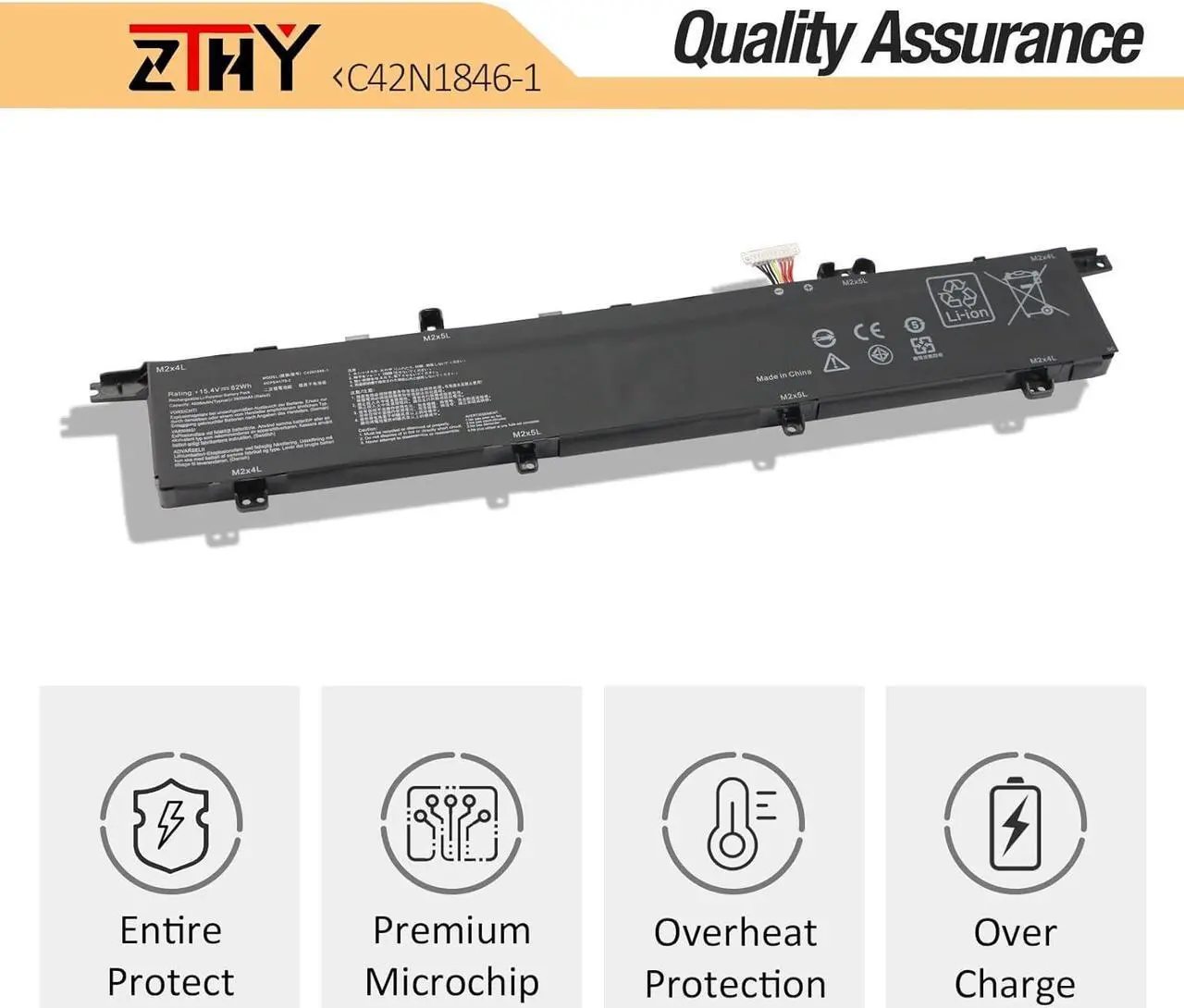Alt view image 4 of 7 - ZTHY C42N1846 C42N1846-1 Laptop Battery Replacement for Asus ZenBook Pro Duo UX581 UX581G UX581GV UX581LV UX581GV-XB94T UX581GV-H2003T BP9901U UX581LV-BP1911U UX581LV-H2014R UX581LV-H2002R 62Wh 15.4V