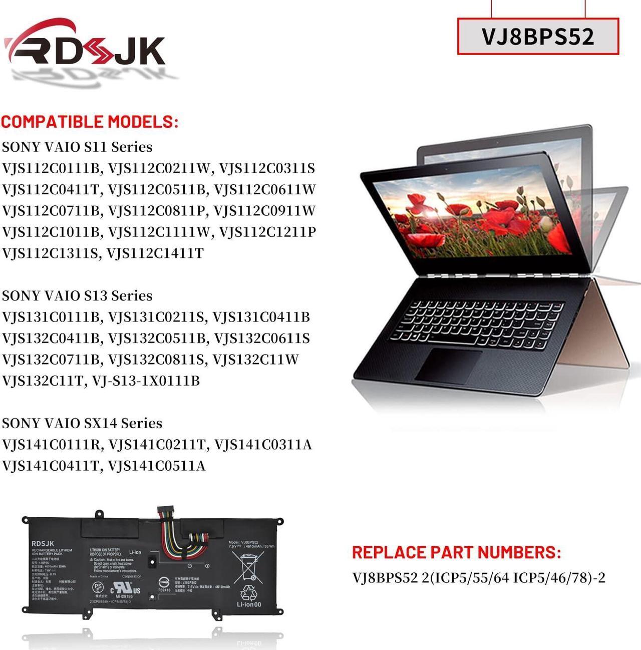 Alt view image 3 of 7 - VJ8BPS52 V-J8BPS52 Laptop Battery for Sony VAIO S11 S13 S14 SX12 SX14 VJPG11C11N VJS132C11W VJS132C11N VJS132C11L VJS132C11T VJS141C11L VJS112C VJS131C VJS132C VJS141C NP13V1AV012P Series 7.6V 35Wh