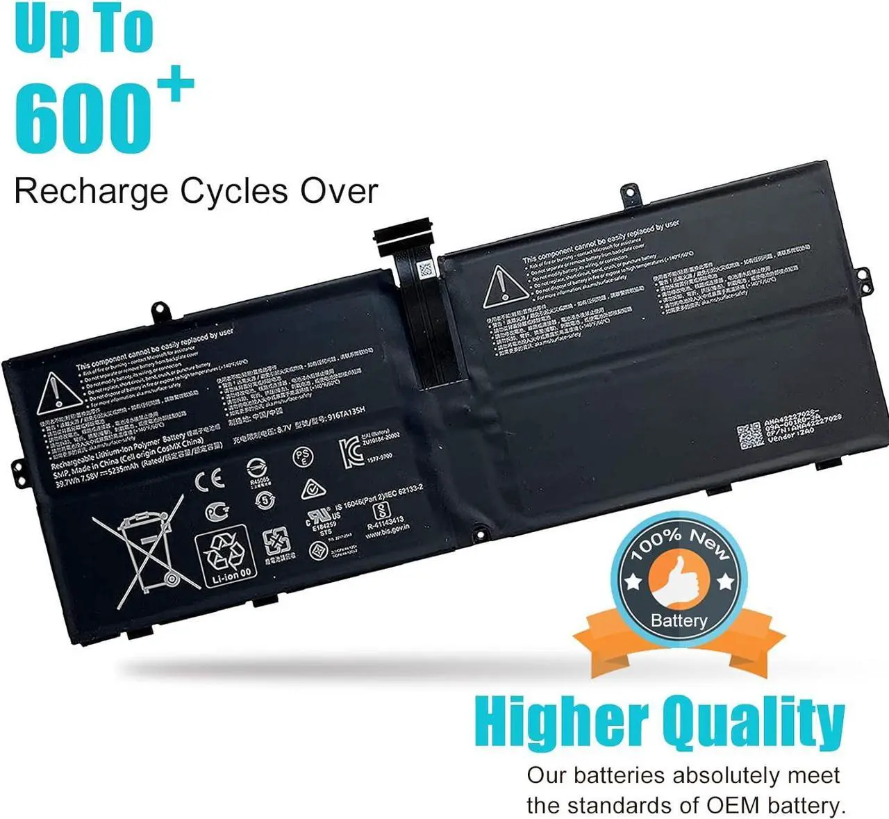 Alt view image 3 of 7 - TsuLin 916TA135H DYNZ02 Laptop Battery Compatible with Microsoft Surface Laptop Go Model 1943 12.4-Inch 39.7Wh/5235mAh 7.58V