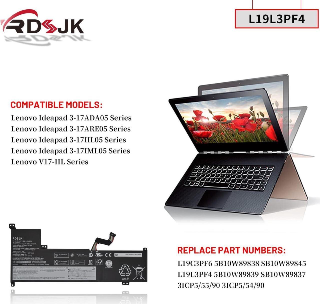 Alt view image 4 of 7 - L19C3PF6 L19L3PF4 Laptop Battery for Lenovo IdeaPad 3-17ADA05 3-17ARE05 3-17IIL05 3-17IML05 S350 V17-IIL Series L19L4PF2 L19D4PF2 5B10W89838 SB10W89845 5B10W89839 SB10W89837 5B10W89835 11.25V 42Wh