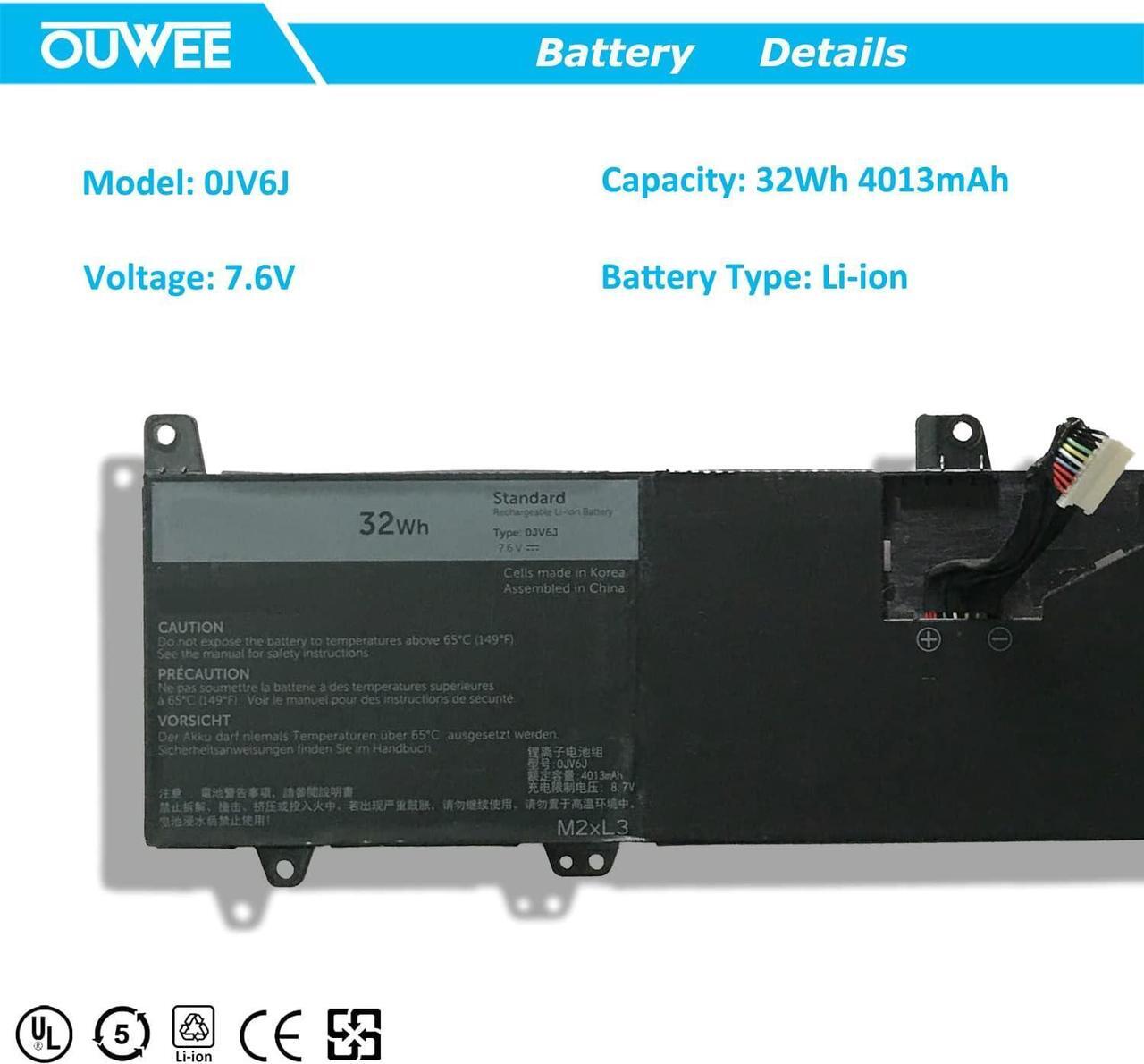 Alt view image 2 of 7 - OUWEE 0JV6J Laptop Battery Compatible with Dell Inspiron 3179 3180 3162 3164 3168 Series Notebook 8NWF3 PGYK5 OJV6J 7.6V 32Wh 4013mAh 2-Cell