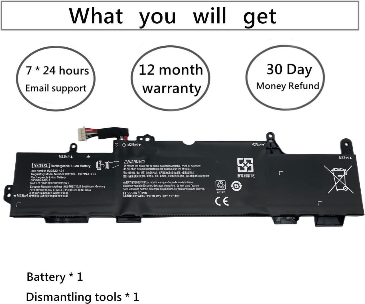 Alt view image 3 of 7 - HCSK SS03XL New Laptop Battery for Hp EliteBook 730 735 740 745 755 830 840 846 G5 745 840 G6 ZBOOK 14U G5 G6 Series HSN-I12C HSN-I13C-4 HSTNN-LB8G 932823-421 933321-855 HSTNN-IB8C 11.55V50Wh, LK03XL