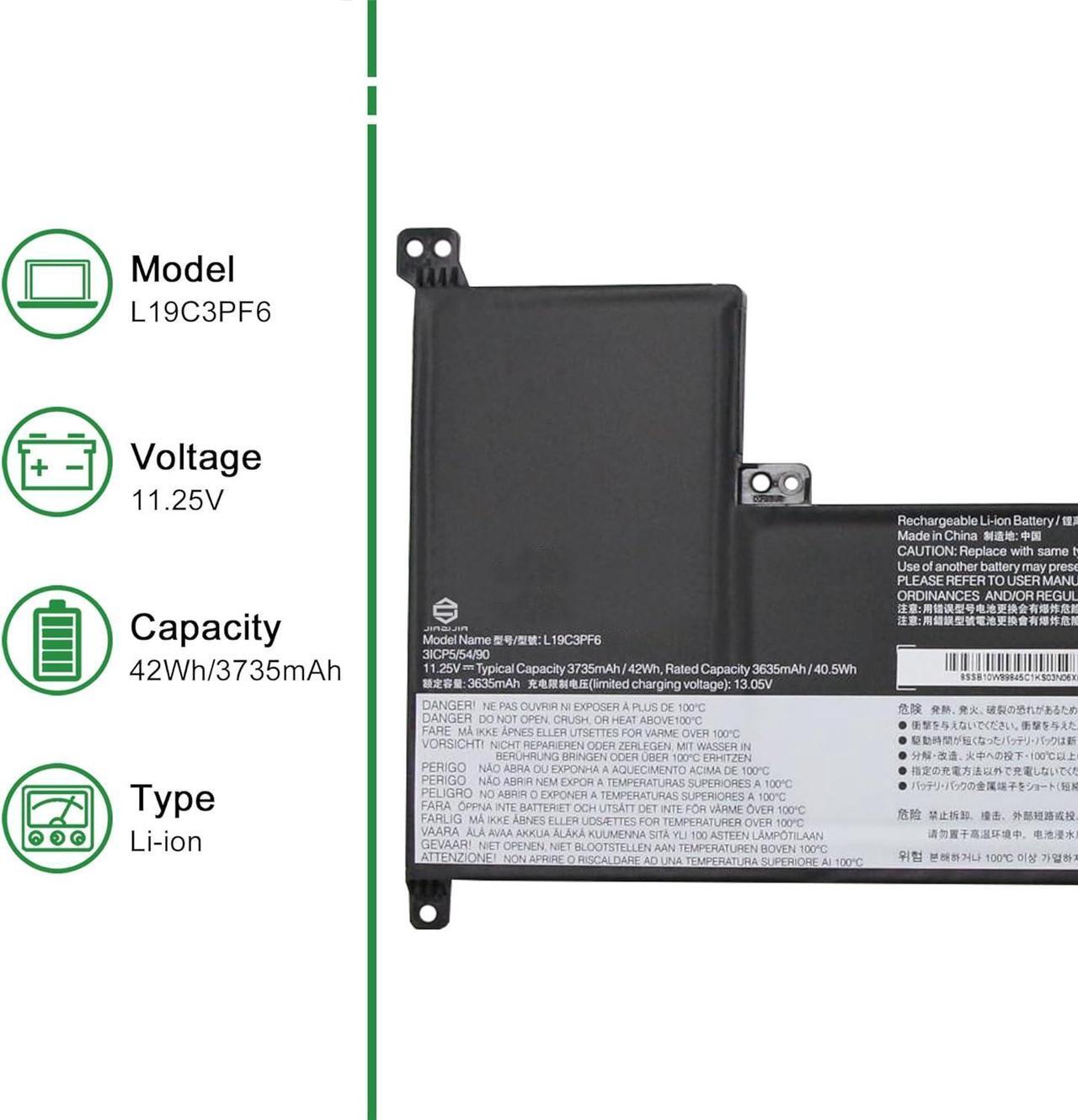 Alt view image 2 of 5 - JIAZIJIA L19C3PF6 SB10W89845 5B10W89838 Laptop Battery Replacement for Lenovo IdeaPad 3-17ADA05 3-17ARE05 3-17IIL05 3-17IML05 V17-IIL Series L19L4PF2 SB10W89847 L19D4PF2 L19L3PF4 11.25V 42Wh