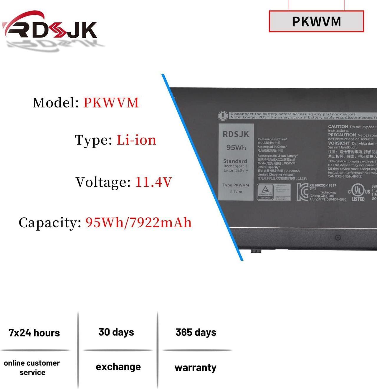 Alt view image 2 of 7 - PKWVM Laptop Battery for Dell Precision 7550 7750 7560 7760 Series C903V CR72X 17C06 447VR 0CR72X 068N03 0447VR 68N03 11.4V 95Wh