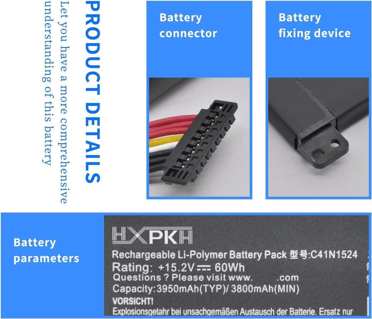 Alt view image 4 of 7 - HXPKH C41N1524 Laptop Battery for ASUS ZenBook G60V N501JW-1A N501JW-1B N501JW-2A N501JW-2B N501VW N501VW-2B UX501JW UX501VW UX501VW-FY103T for ROG G501VW G501VW-BSI7N25 Series 0B200-01250200 C41PMC5