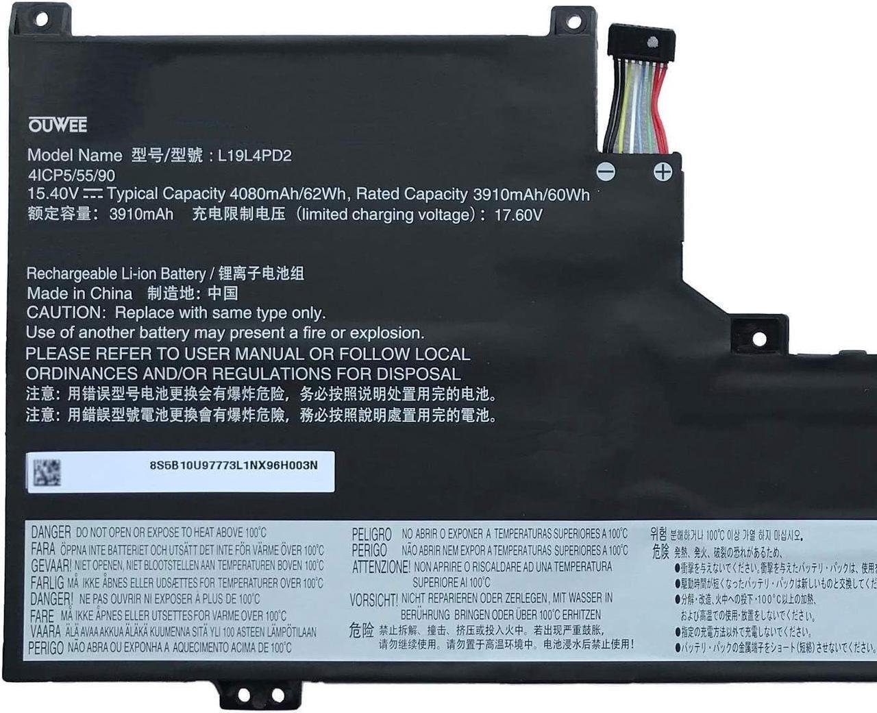 Alt view image 2 of 3 - OUWEE L19L4PD2 Laptop Battery Compatible with Lenovo Ideapad Yoga S740-14IIL Series Notebook L19M4PD2 5B10W67424 5B10U97772 5B10U97773 5B10W67253 15.4V 62Wh 4080mAh 4-Cell