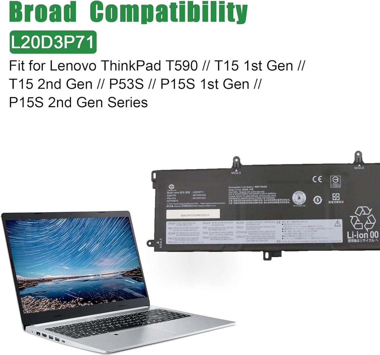 Alt view image 4 of 5 - L20D3P71 SB10W51924 5B10W51823 Battery Replacement for Lenovo ThinkPad T590 T15 P53S P15S Series 02DL012 L18M3P71 SB10K97650 02DL011 L18L3P71 SB10K97649 SB10T83156 SB10T83157 SB10W51930 11.52V 57Wh