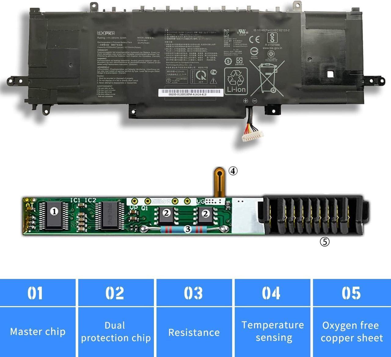 Alt view image 5 of 7 - HXPKH C31N1841 Laptop Battery for ASUS ZenBook UX333FAC UX334FA UX334FL UX433FL UX433FLC UM433DA UM433IQ UM434DA UM434IQ UX434DA UX434F UX434FA UX434FL UX434FAC UX434FAW UX434IQ Q427FL Series 50Wh