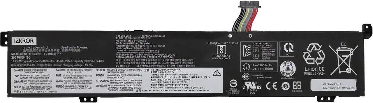 Main image of IZKROR L19M3PF7 45Wh 4000mAh Battery Replacement for Lenovo Ideapad Gaming 3-15IMH05 3-15ARH05 Creator 5-15IMH05 Series SB10W89840 5B10W89843 L19D3PF4 SB10W89842 L19L3PF3 L19D3PF4 11.4V
