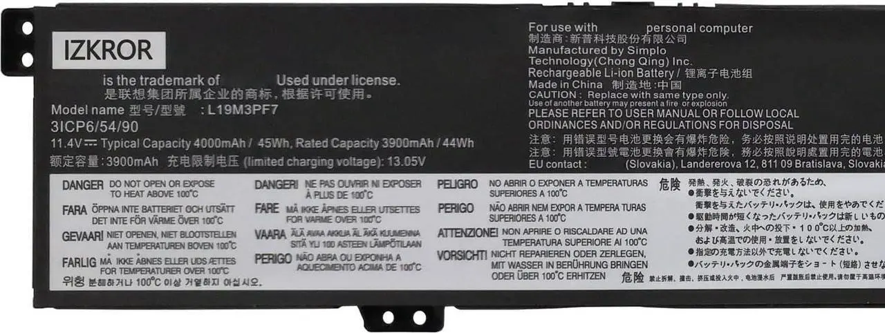 Alt view image 2 of 5 - IZKROR L19M3PF7 45Wh 4000mAh Battery Replacement for Lenovo Ideapad Gaming 3-15IMH05 3-15ARH05 Creator 5-15IMH05 Series SB10W89840 5B10W89843 L19D3PF4 SB10W89842 L19L3PF3 L19D3PF4 11.4V