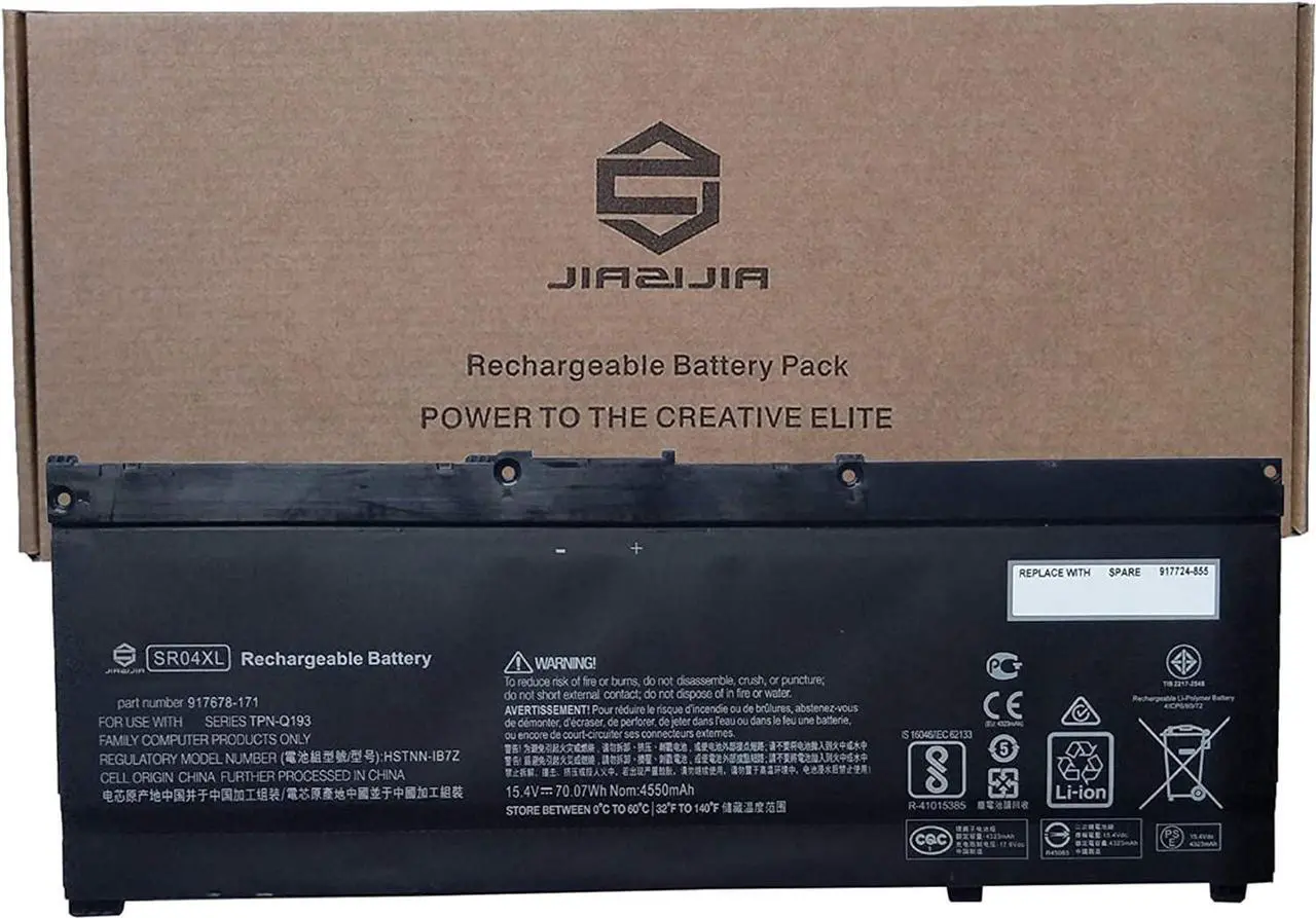 Main image of JIAZIJIA SR04XL Laptop Battery Replacement for Hp Omen 15-DC0013TX 15-DC0051NR Series Notebook 917678-171 HSTNN-IB7Z 917724-855 HSTNN-DB7W 917678-2B1 917678-271 853294-855 Black 15.4V 70.07Wh 4550mAh