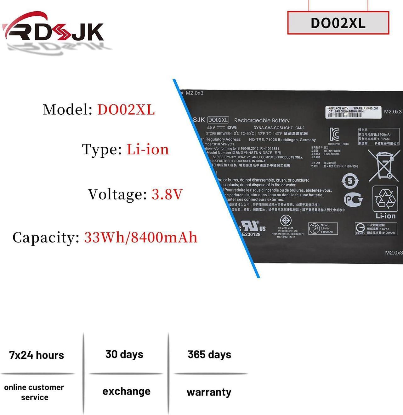 Alt view image 2 of 7 - DO02XL Battery Compatible HP Pavilion X2 10 Series x2 10-j024tu 10-j025tu 10-n013dx 10-n030ca 10-n20no 10-n20ns 810749-2C1 810749-421 810985-005 HSTNN-LB6Y HSTNN-DB7E TPN-I121 TPN-I122 3.8V 33Wh