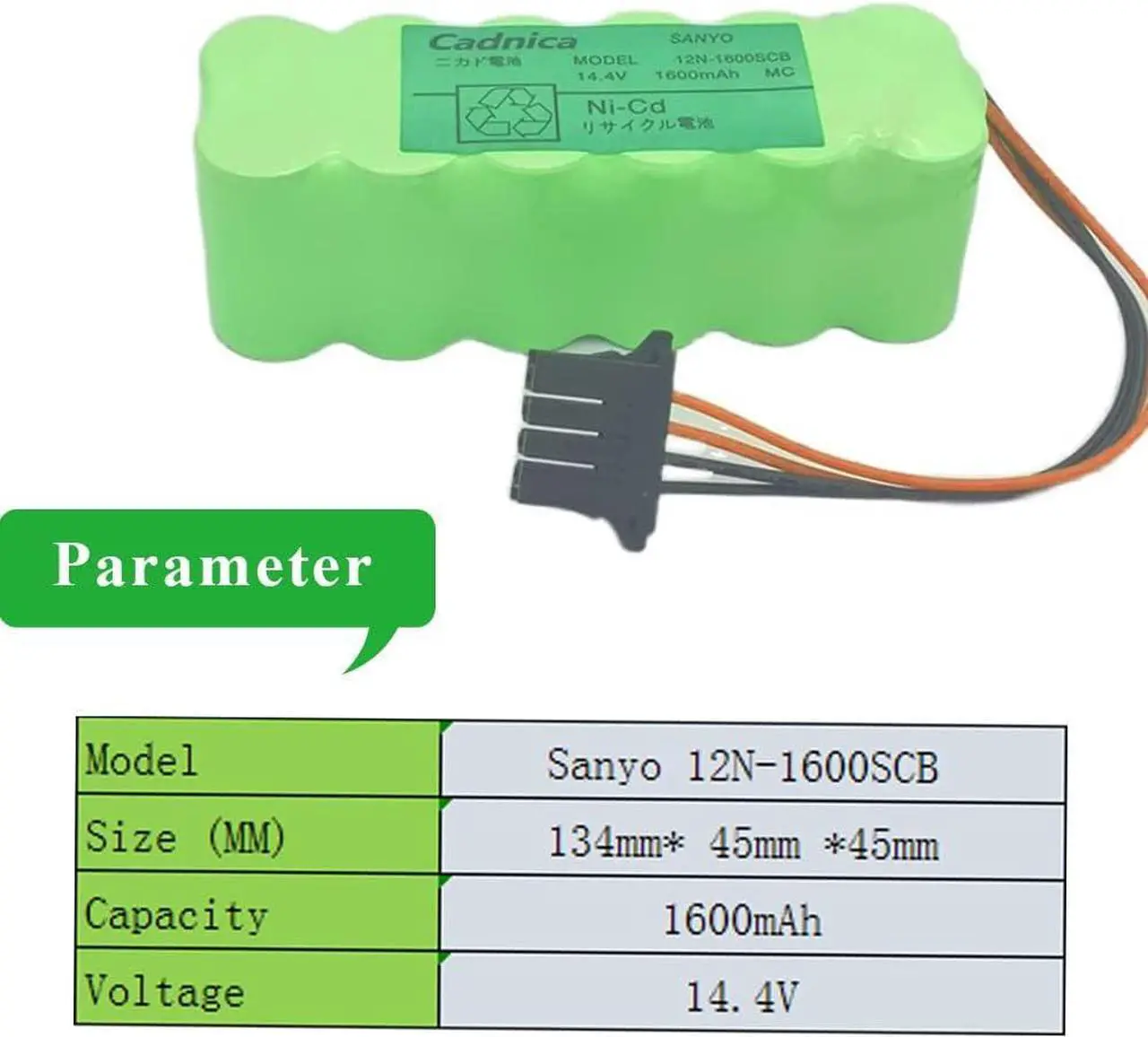 Alt view image 2 of 6 - KANGLEUS 12N-1600SCB Battery Replace for SANYO 12N-1600SCB 14.4V 1600mAh Battery for OKUMA OSP-P200M System